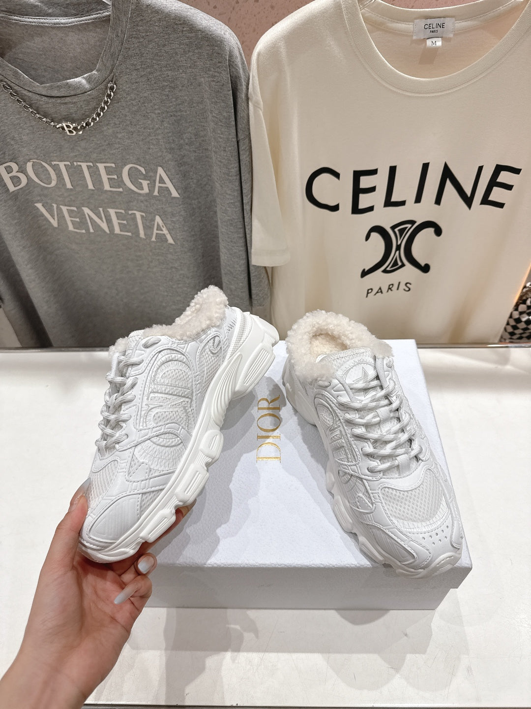 DIOR CHRONO SNEAKER 25S IN WHITE LAMBSKIN AND MESH FABRIC STYLE 11 - 35