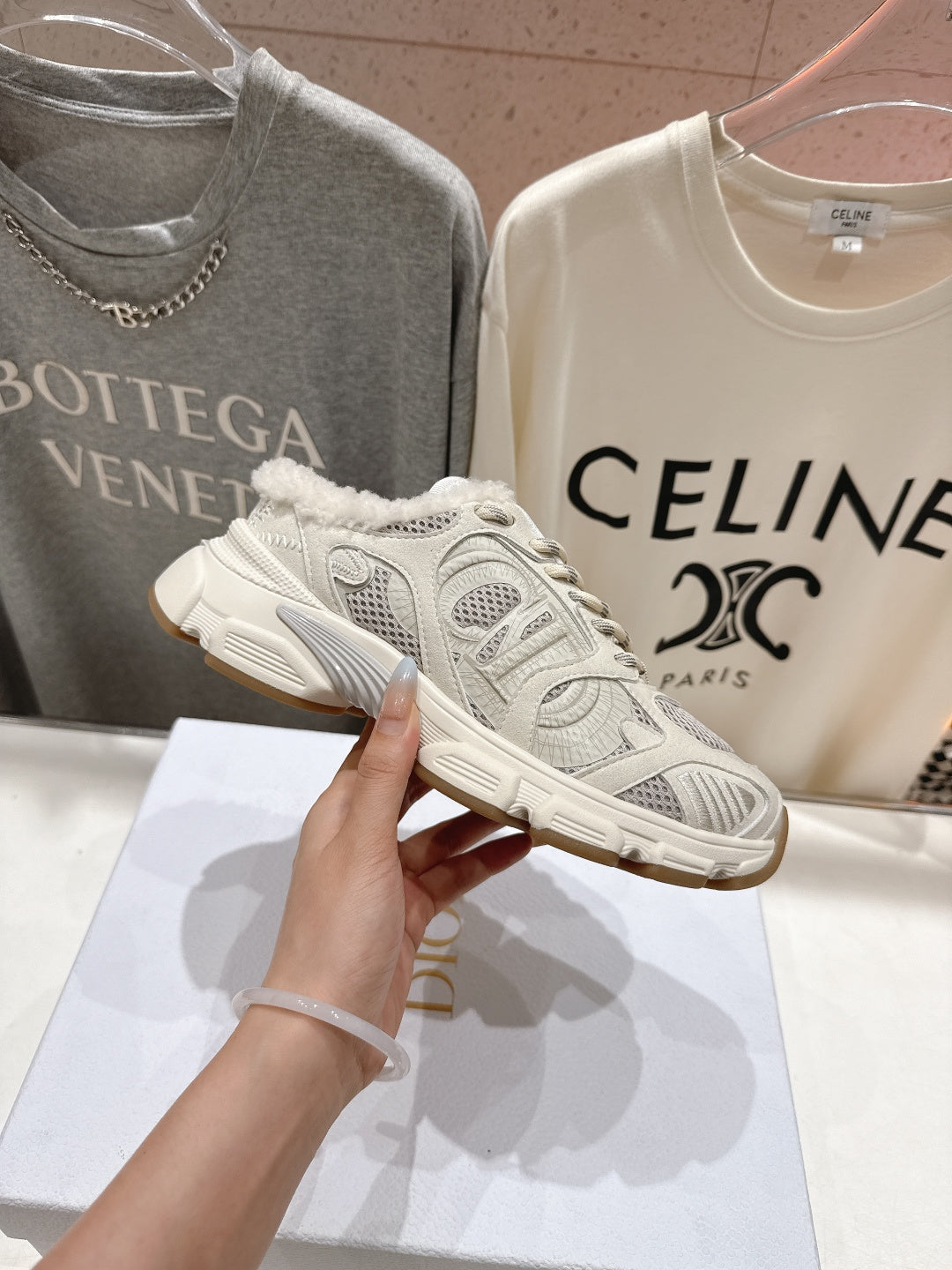 DIOR CHRONO SNEAKER 25S IN CREAM WHITE LAMBSKIN AND MESH FABRIC STYLE 8 - 35