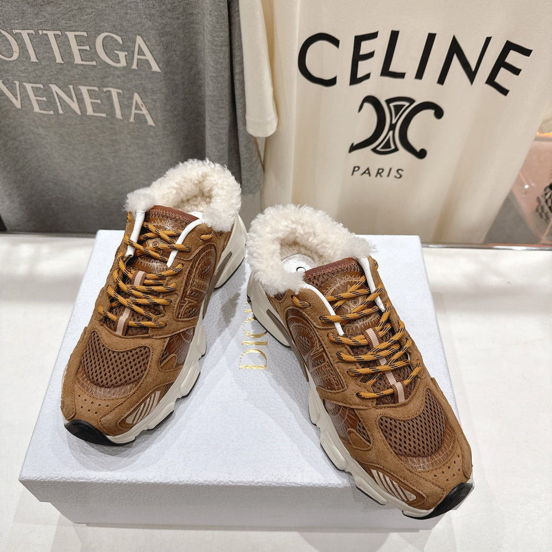 DIOR CHRONO SNEAKER 25S IN BROWN SUEDE AND MESH FABRIC - 35