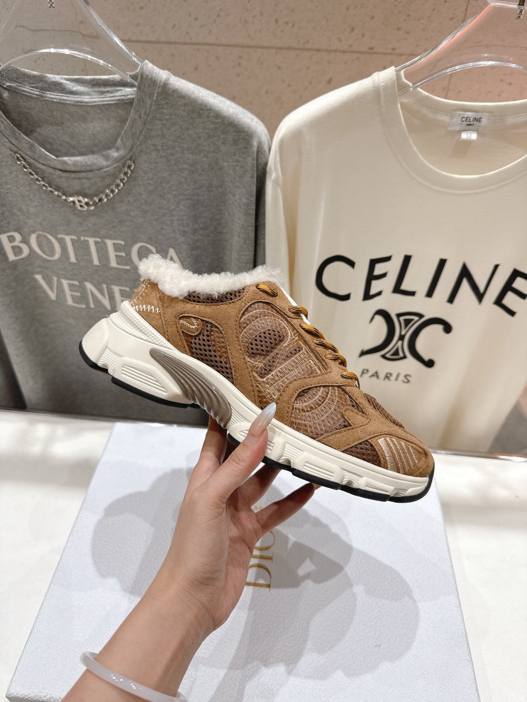 DIOR CHRONO SNEAKER 25S IN BROWN SUEDE AND MESH FABRIC - 35