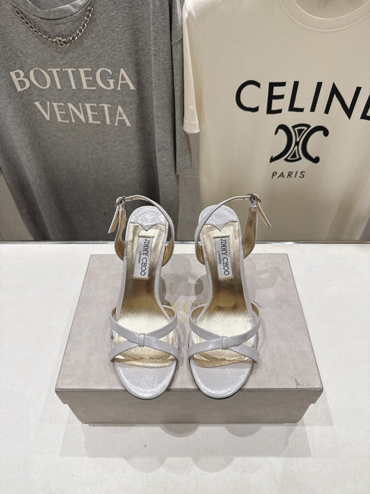 БОСОНІЖКИ НА ВИСОКИХ ПІДБОРАХ JIMMY CHOO 26S 100 ММ З БІЛОЇ ОВЕЧОЇ ШКІРИ