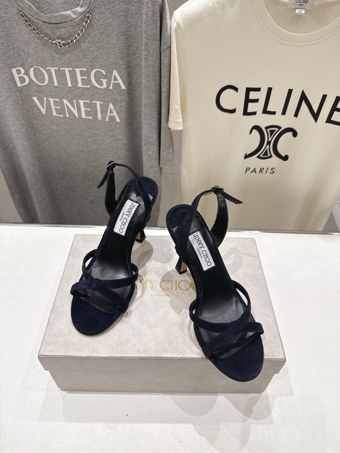 БОСОНІЖКИ JIMMY CHOO 26S НА ВИСОКИХ ПІДБОРАХ 100 ММ ІЗ ЧОРНОГО ОКСАМИТУ