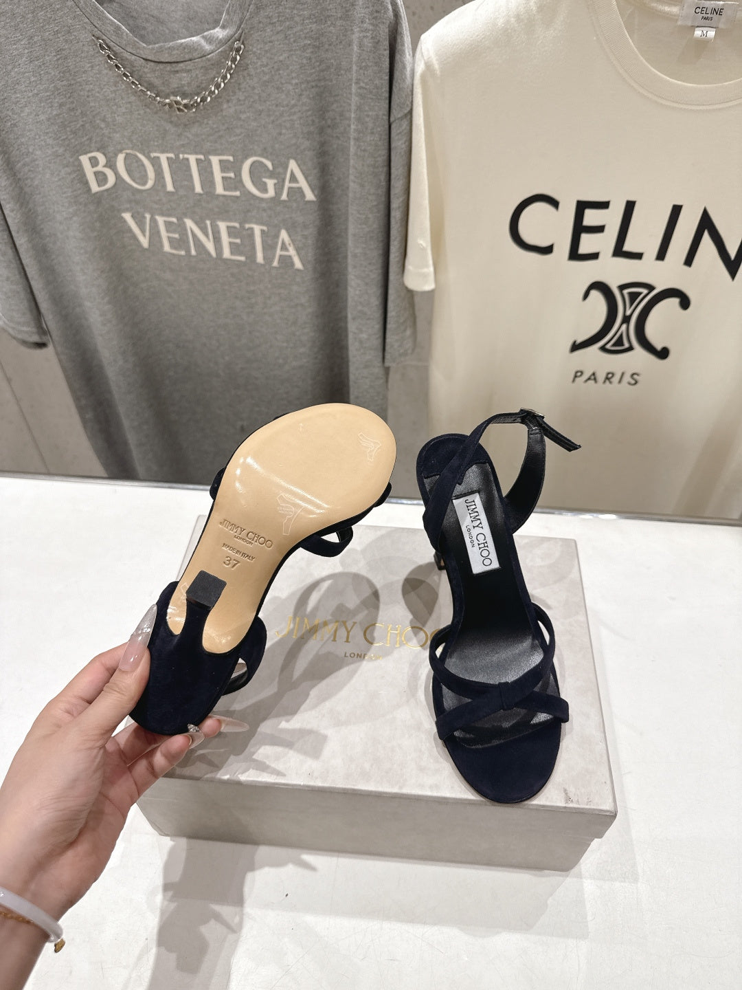 БОСОНІЖКИ JIMMY CHOO 26S НА ВИСОКИХ ПІДБОРАХ 100 ММ ІЗ ЧОРНОГО ОКСАМИТУ