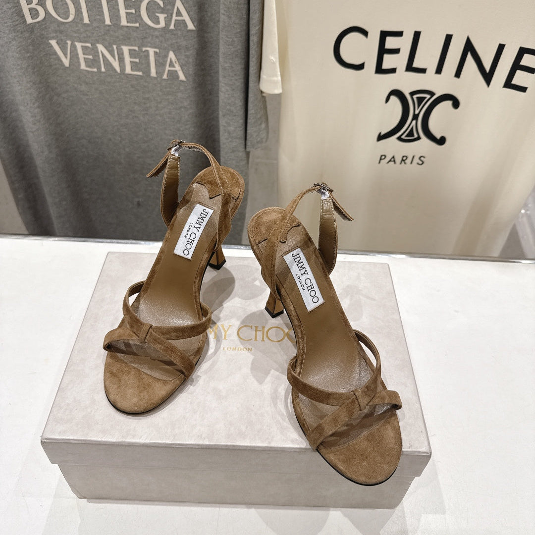 БОСОНІЖКИ НА ВИСОКИХ ПІДБОРАХ JIMMY CHOO 26S, 100 ММ, КОРИЧНЕВА ЗАМША