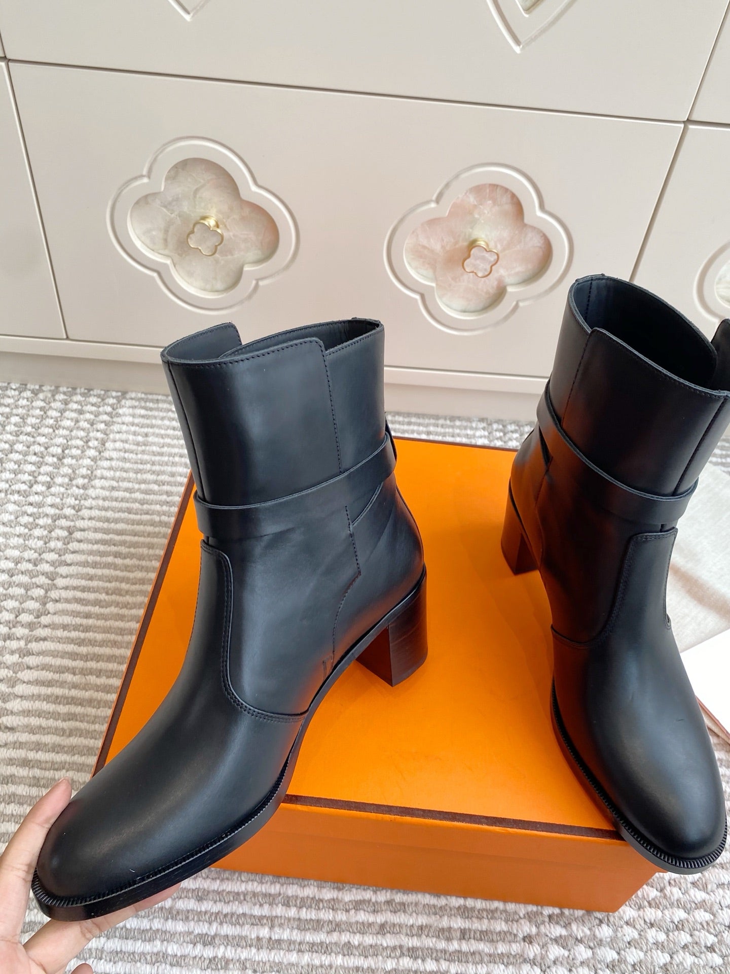 HM 25S FRENCHIE 50 ANKLE BOOT 50 MM IN BLACK LAMBSKIN WITH SILVER HARDWARE - 35