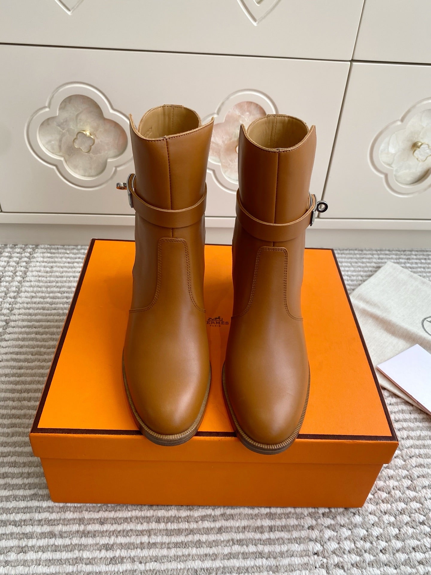 HM 25S FRENCHIE 50 ANKLE BOOT 50 MM IN BROWN LAMBSKIN WITH SILVER HARDWARE - 35