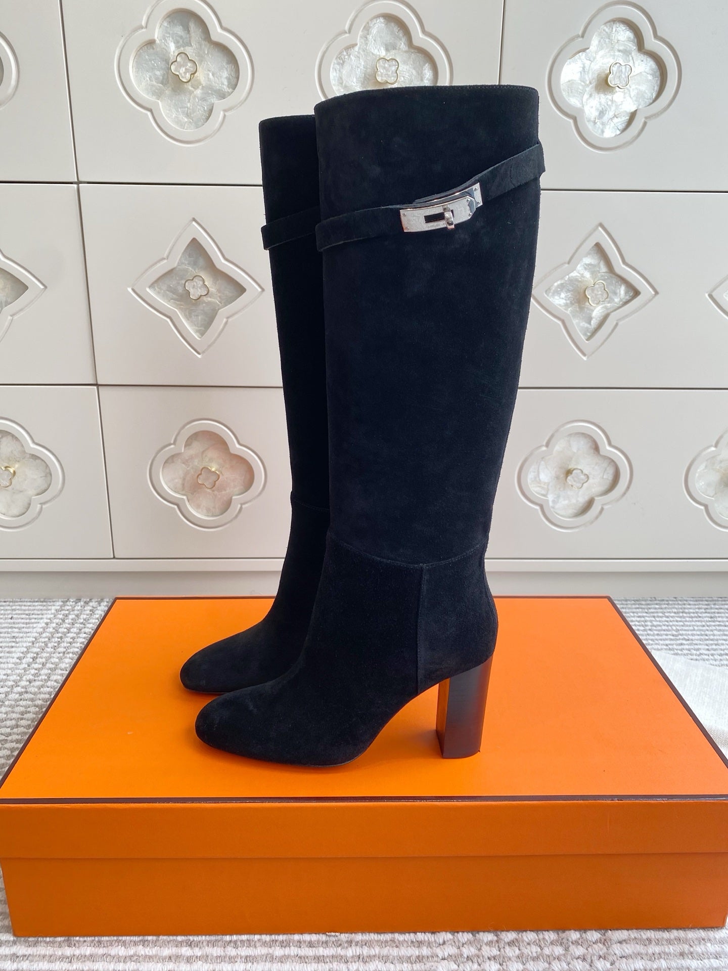 HM 25S TALL BOOTS 90 MM IN BLACK SUEDE - 35