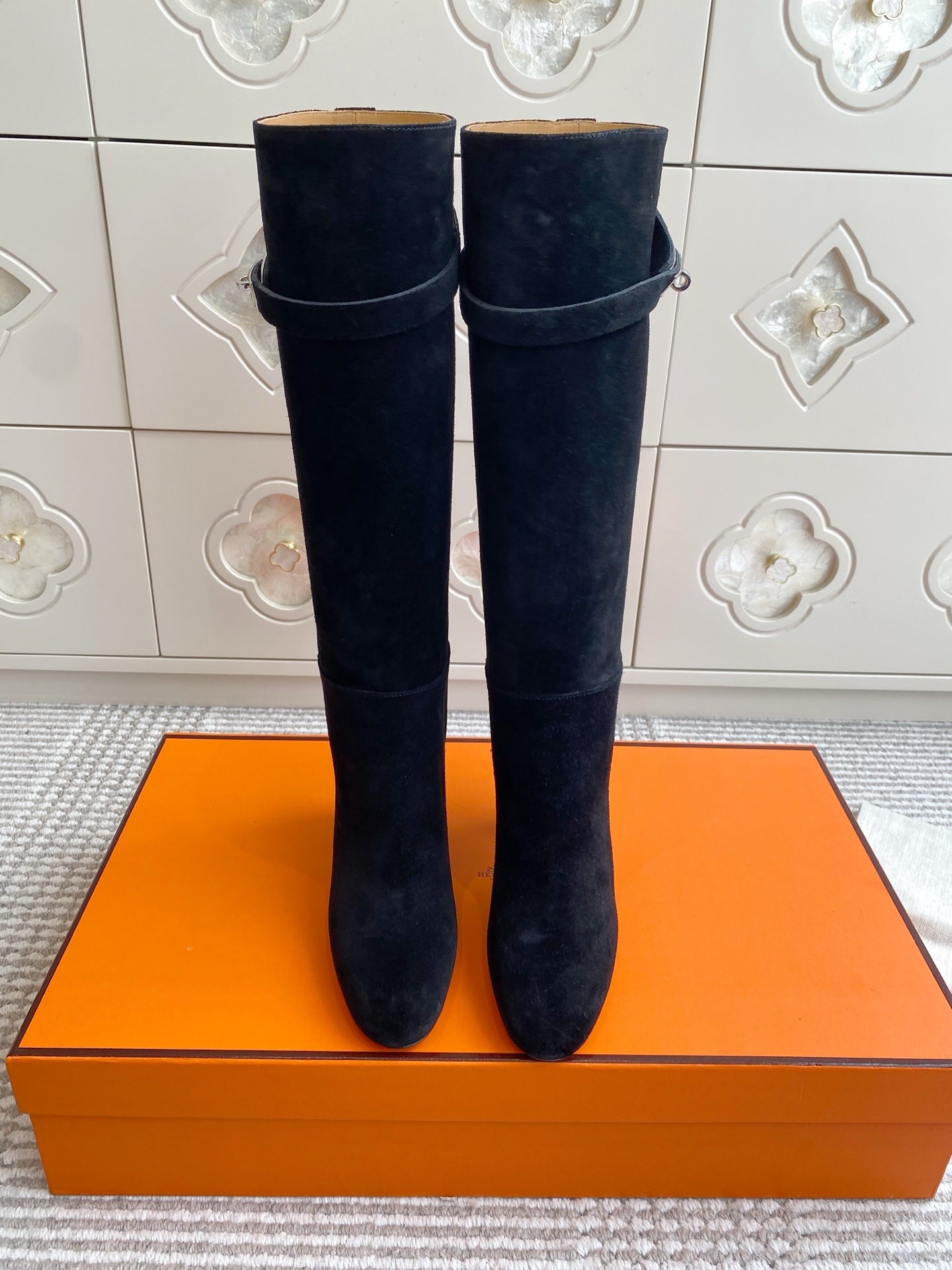 HM 25S TALL BOOTS 90 MM IN BLACK SUEDE - 35