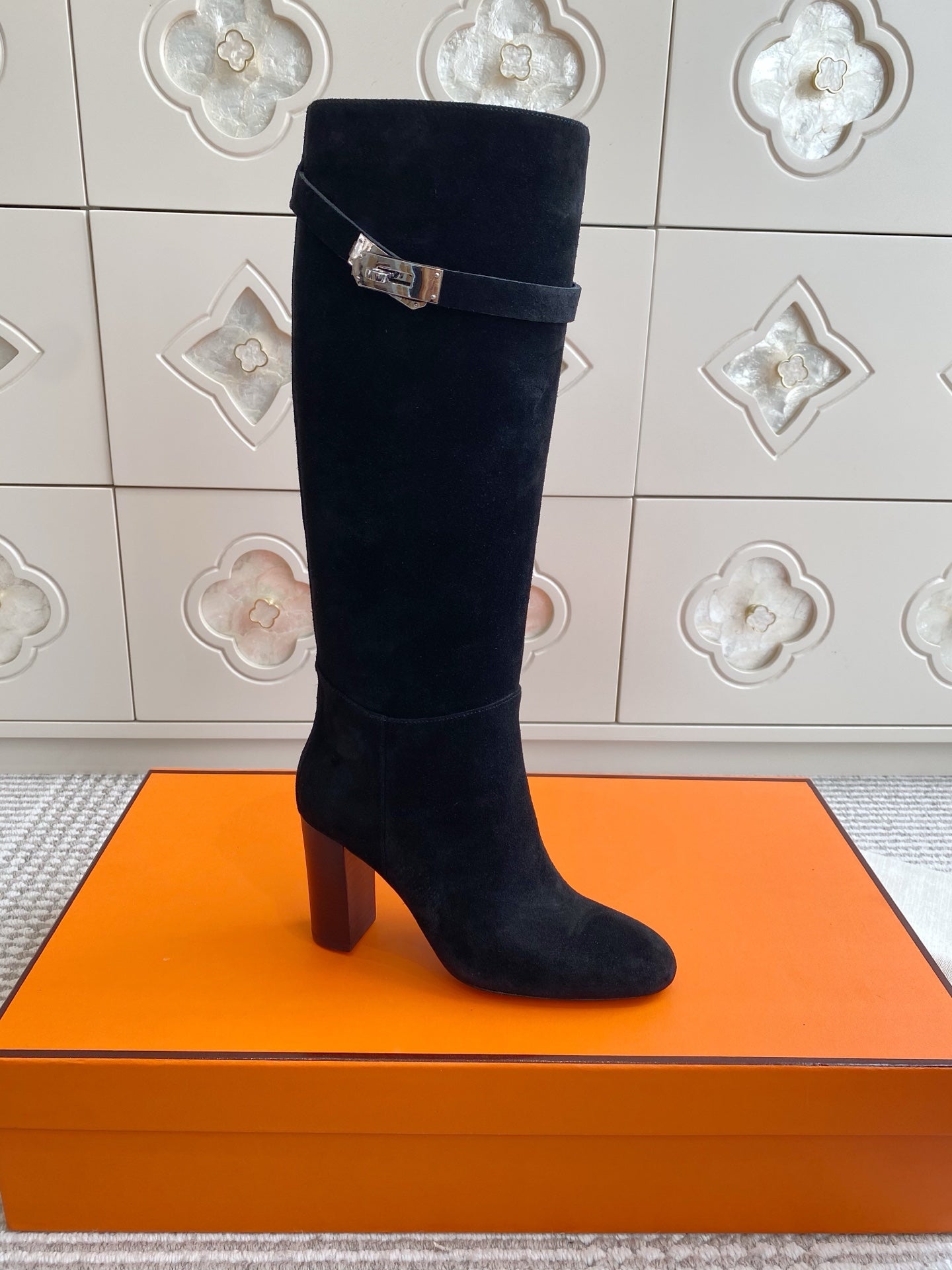 HM 25S TALL BOOTS 90 MM IN BLACK SUEDE - 35