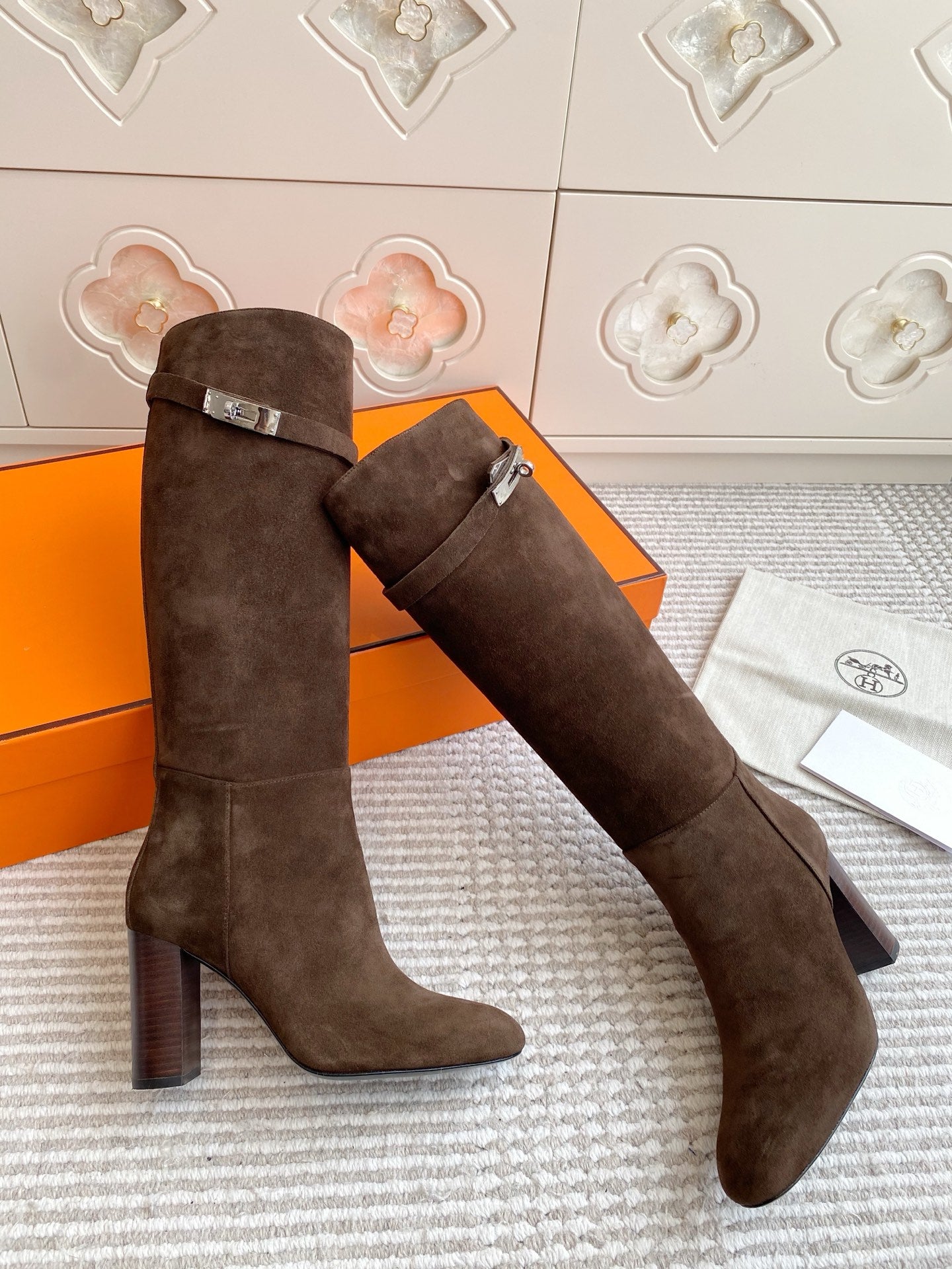 HM 25S TALL BOOTS 90 MM IN DARK BROWN SUEDE - 35