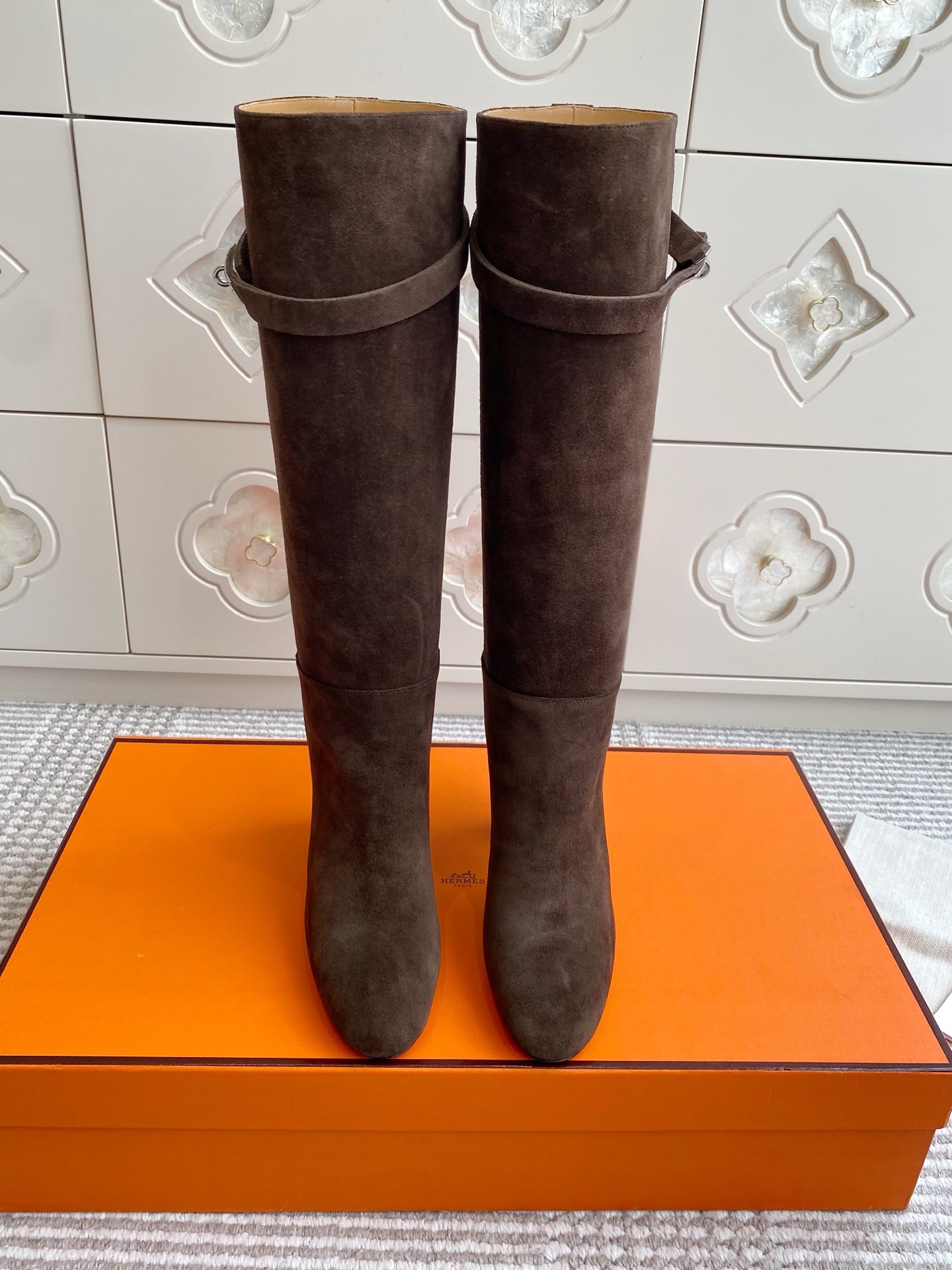 HM 25S TALL BOOTS 90 MM IN DARK BROWN SUEDE - 35