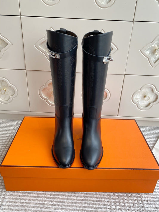 HM 25S JUMPING BOOTS IN BLACK LAMBSKIN WITH SILVER HARDWARE - 35