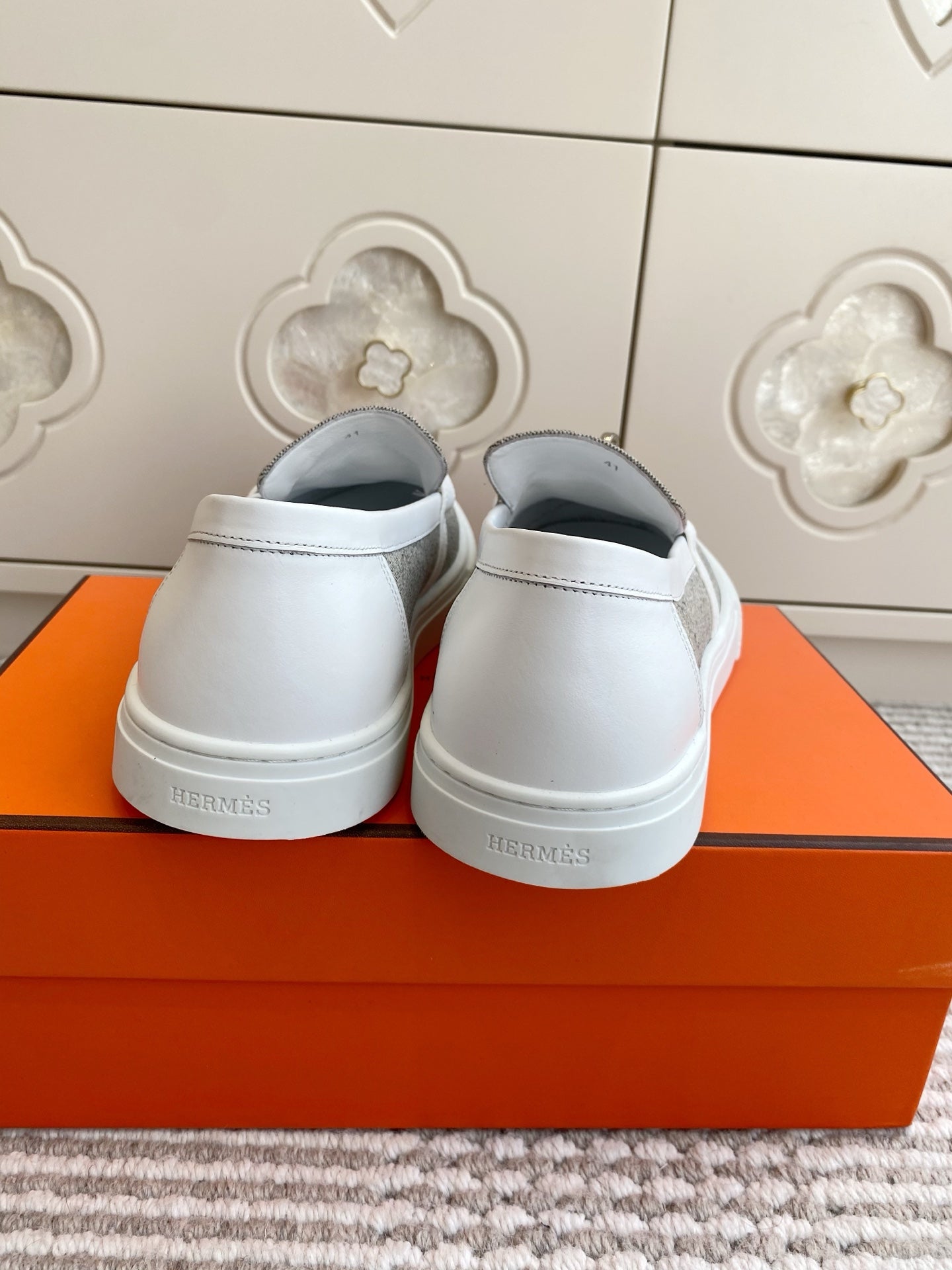 HM 25S SLIP-ON IN LIGHT GREY CANVAS WITH SILVER HARDWARE - 35