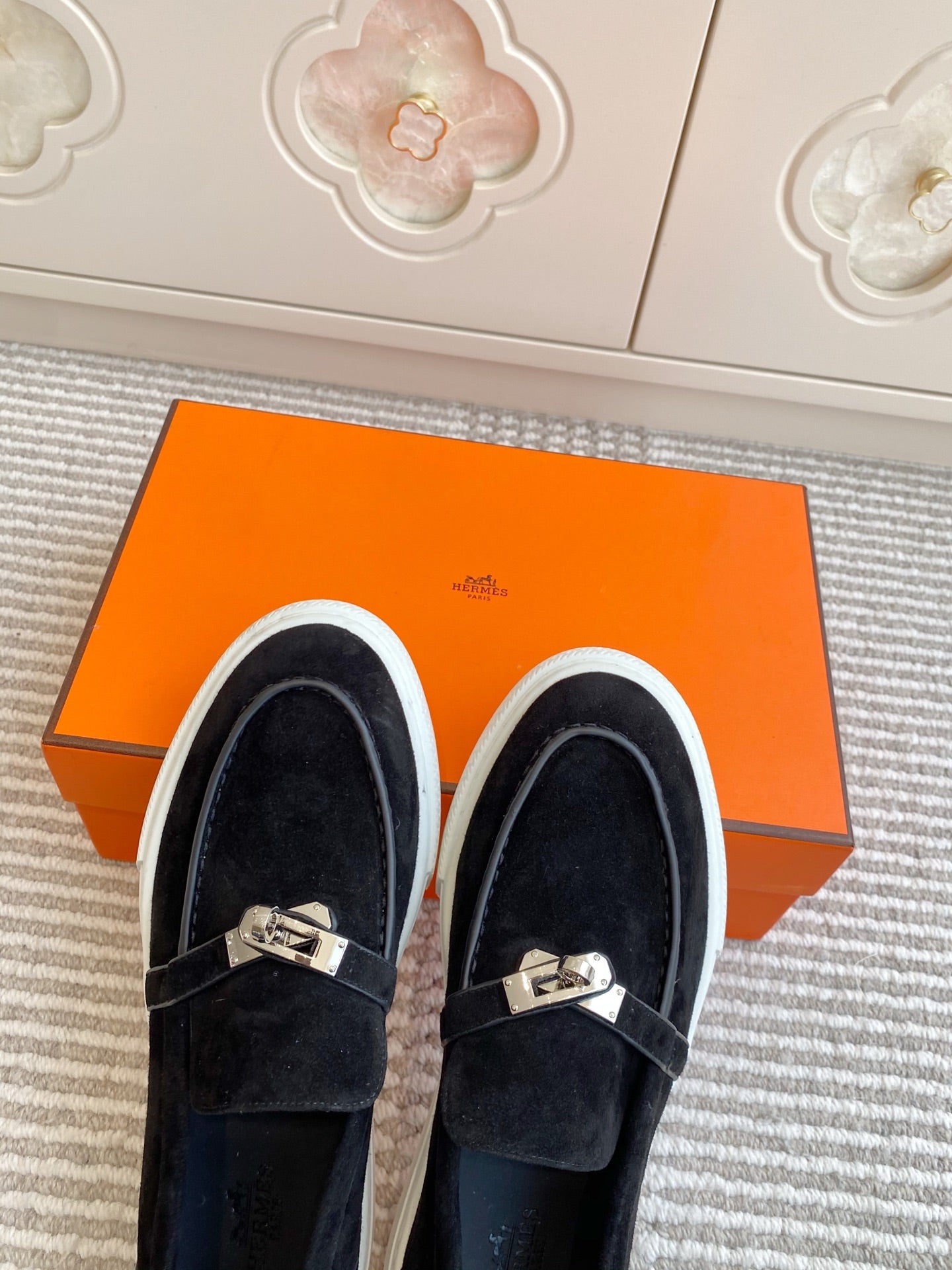 HM 25S SLIP-ON IN BLACK SUEDE WITH SILVER HARDWARE - 35