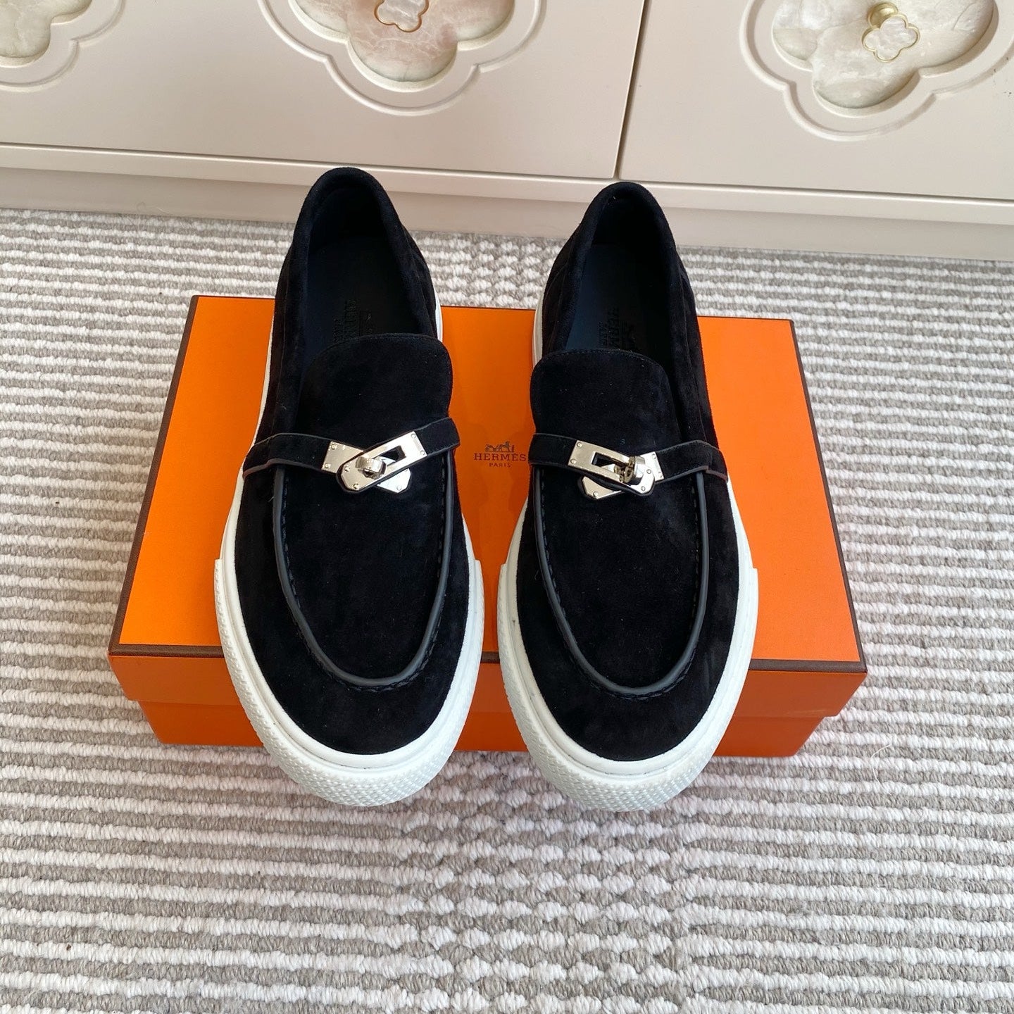 HM 25S SLIP-ON IN BLACK SUEDE WITH SILVER HARDWARE - 35