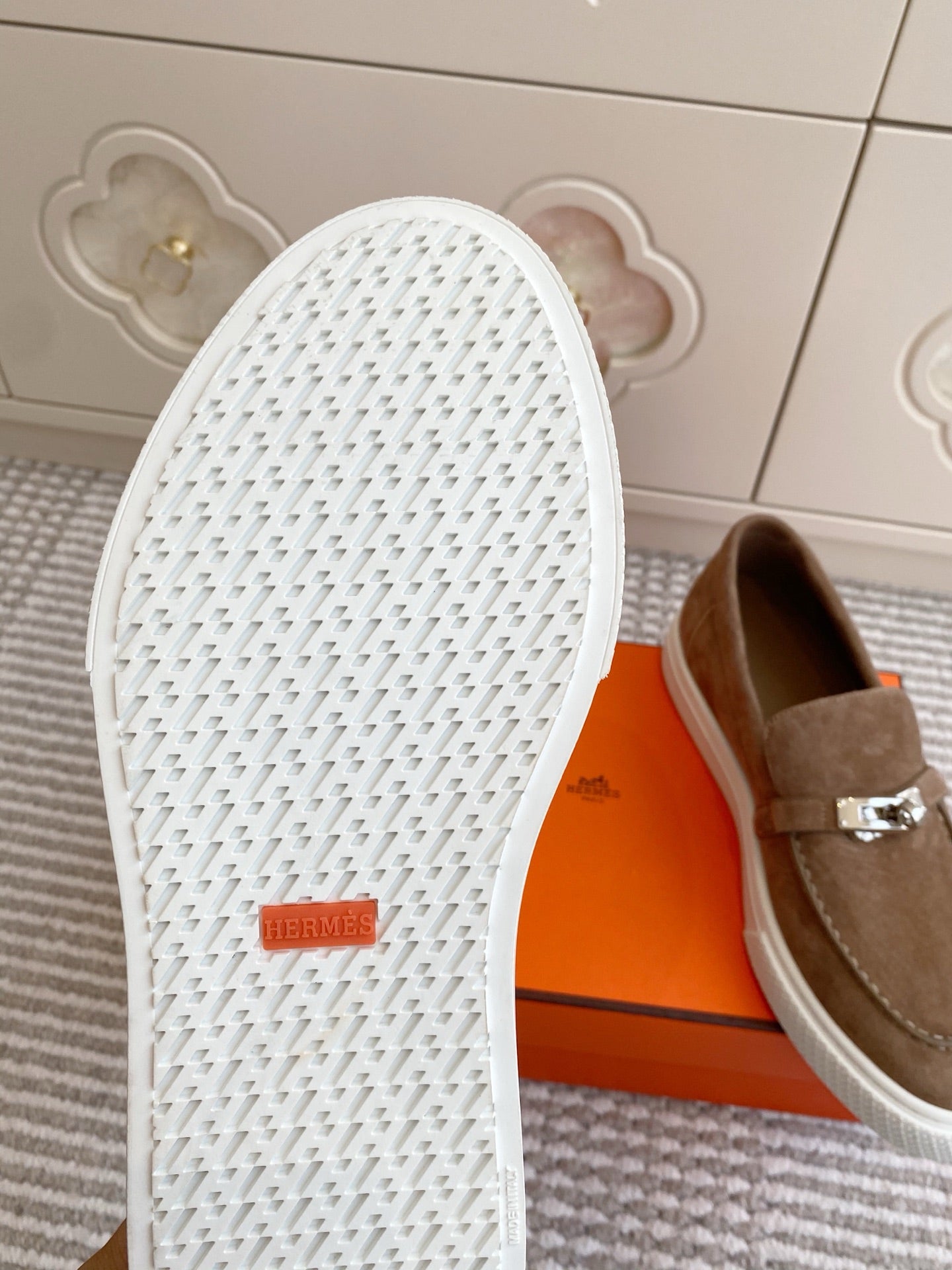 HM 25S SLIP-ON IN BROWN SUEDE WITH SILVER HARDWARE - 35