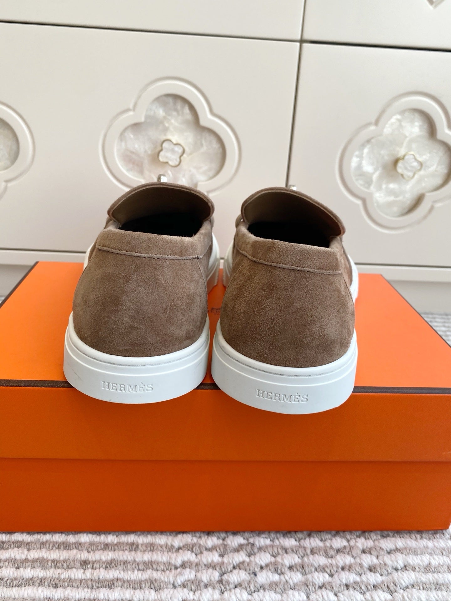 HM 25S SLIP-ON IN BROWN SUEDE WITH SILVER HARDWARE - 35