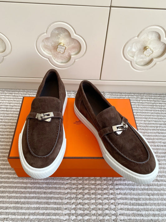 HM 25S SLIP-ON IN DARK BROWN SUEDE WITH SILVER HARDWARE - 35
