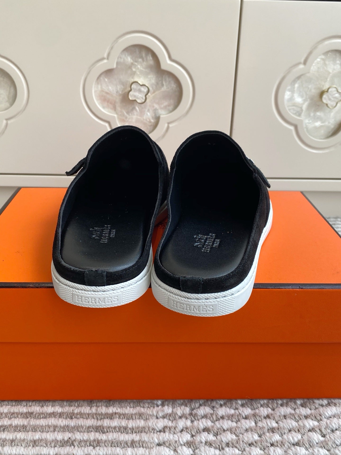HM 25S MULES IN BLACK SUEDE WITH SILVER HARDWARE - 35