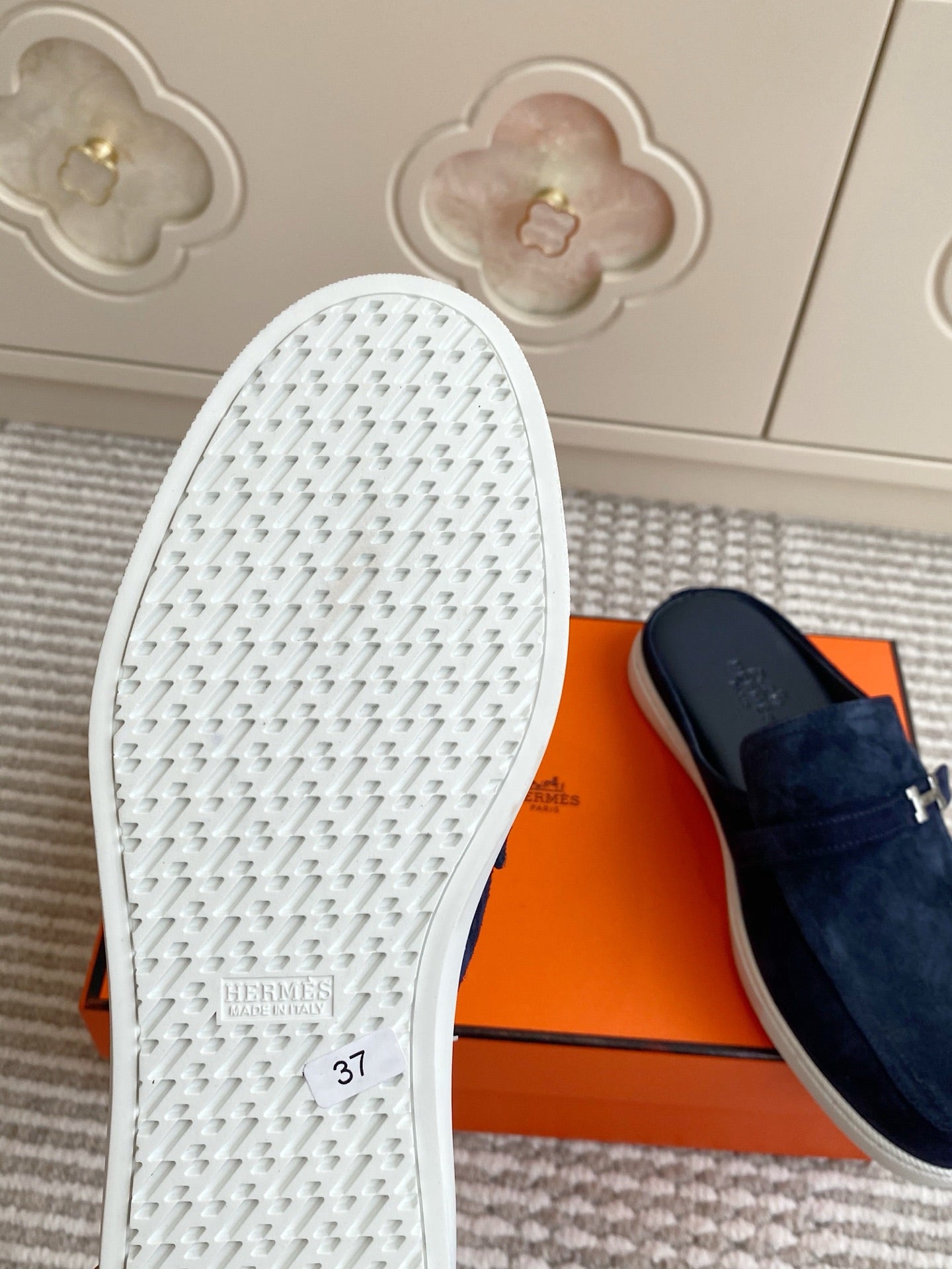 HM 25S MULES IN NAVY BLUE SUEDE WITH SILVER HARDWARE - 35