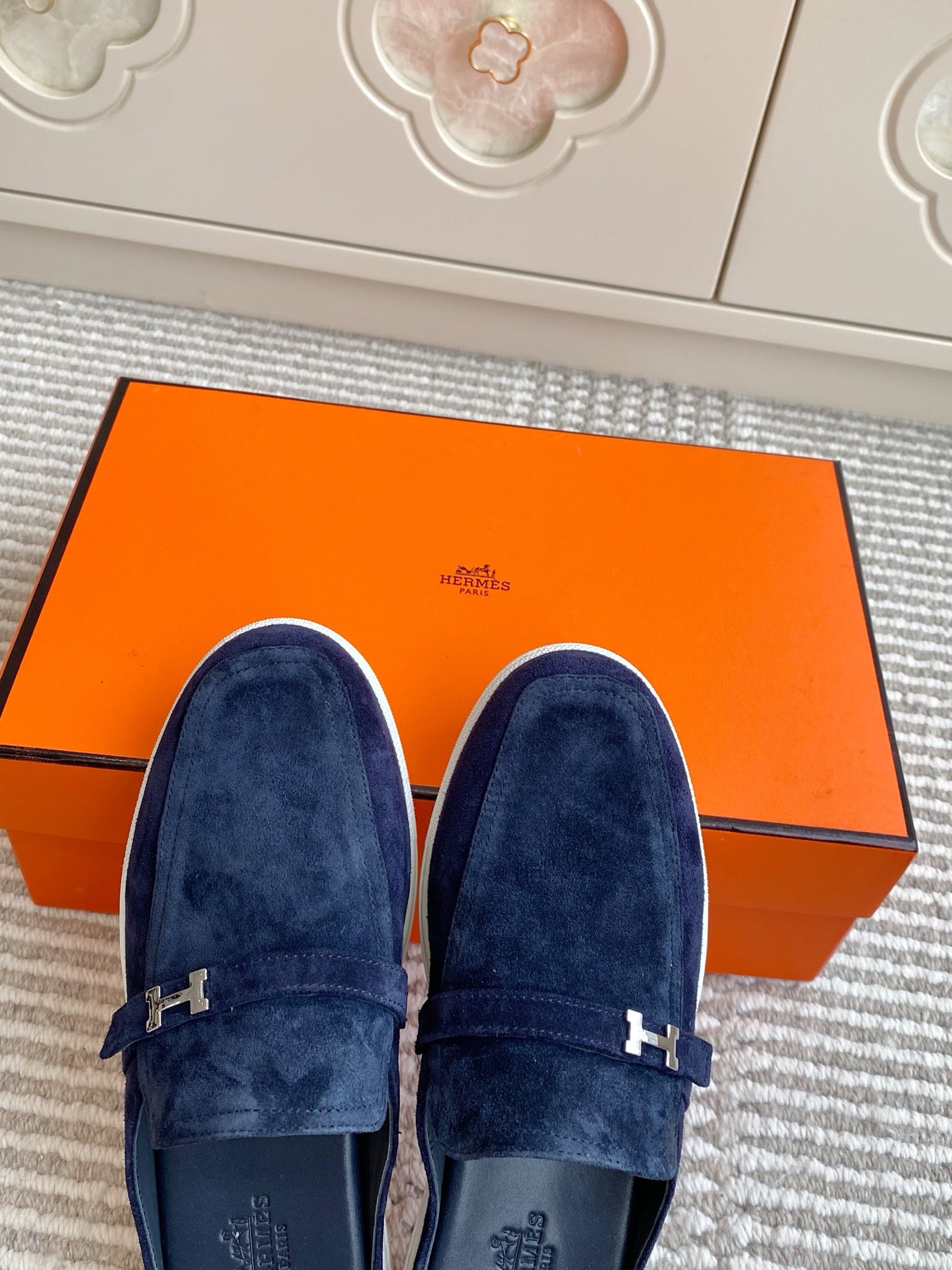HM 25S MULES IN NAVY BLUE SUEDE WITH SILVER HARDWARE - 35