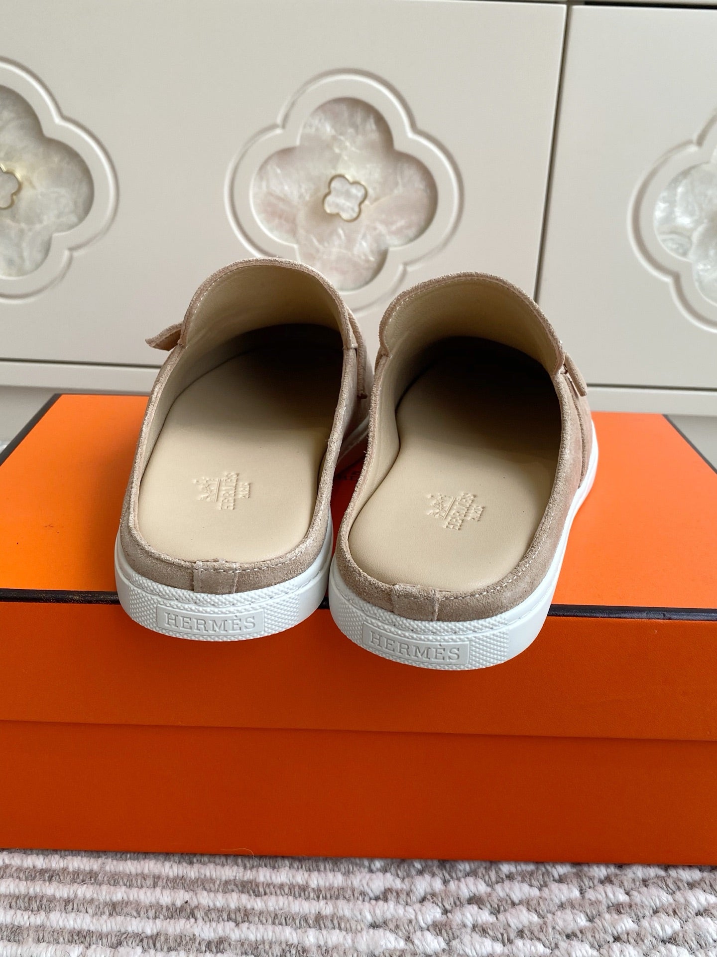 HM 25S MULES IN BEIGE SUEDE WITH SILVER HARDWARE - 35