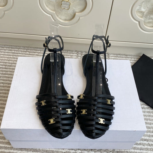 CELINE 26S Сандалії-гладіатори CLEA TRIOMPHE зі шкіри ягняти чорного кольору