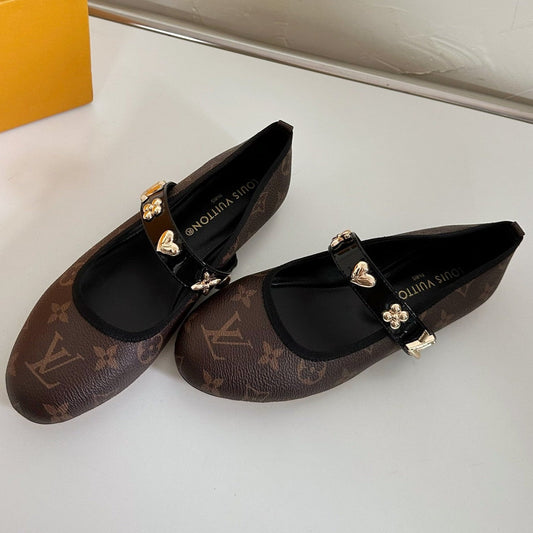 ROMY FLAT BALLERINA IN CHOCOLATE BROWN MONOGRAM CALFSKIN - 35