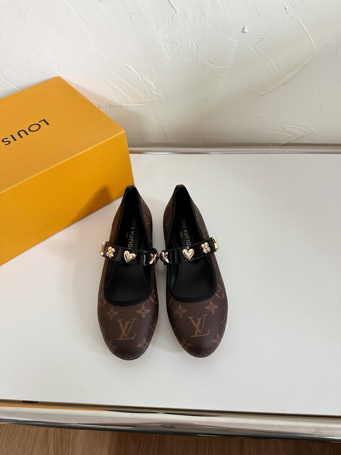 ROMY FLAT BALLERINA IN CHOCOLATE BROWN MONOGRAM CALFSKIN - 35