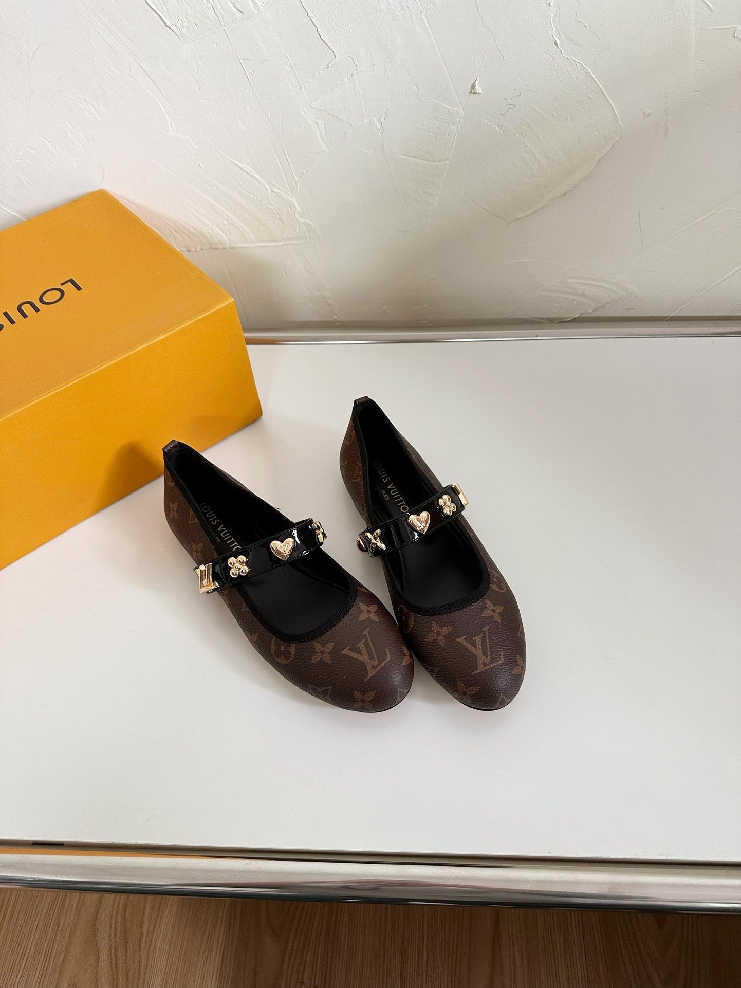 ROMY FLAT BALLERINA IN CHOCOLATE BROWN MONOGRAM CALFSKIN - 35