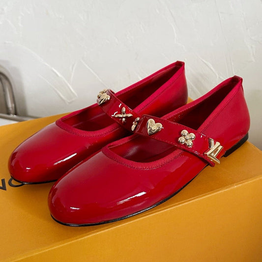ROMY FLAT BALLERINA IN RUBY RED PATENT CALFSKIN - 35