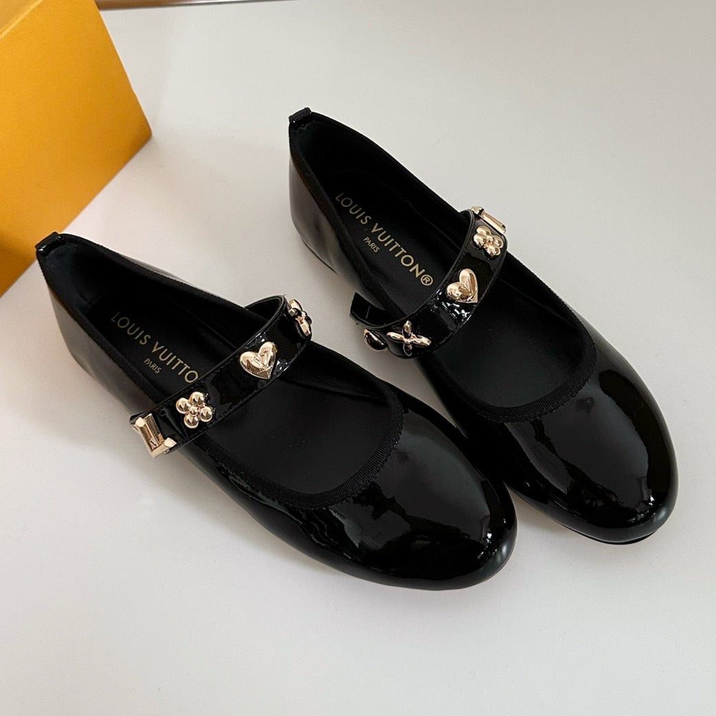 ROMY FLAT BALLERINA IN BLACK PATENT CALFSKIN - 35