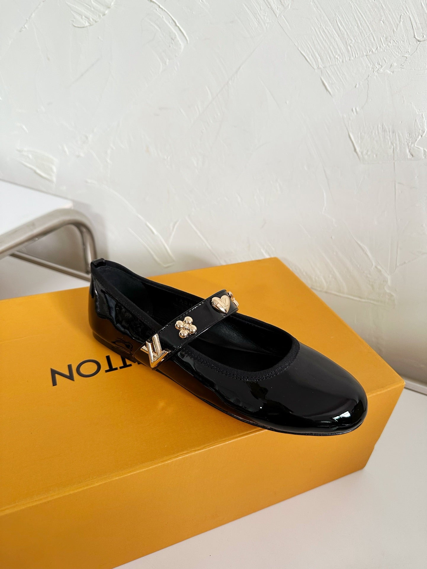 ROMY FLAT BALLERINA IN BLACK PATENT CALFSKIN - 35