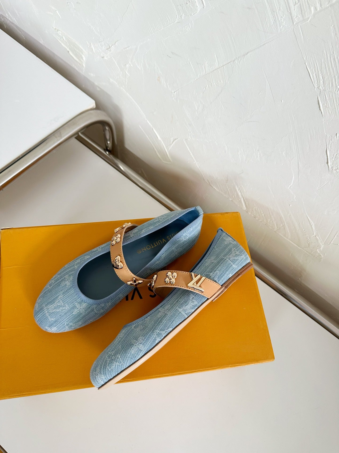 ROMY FLAT BALLERINA IN LIGHT BLUE MONOGRAM DENIM - 35