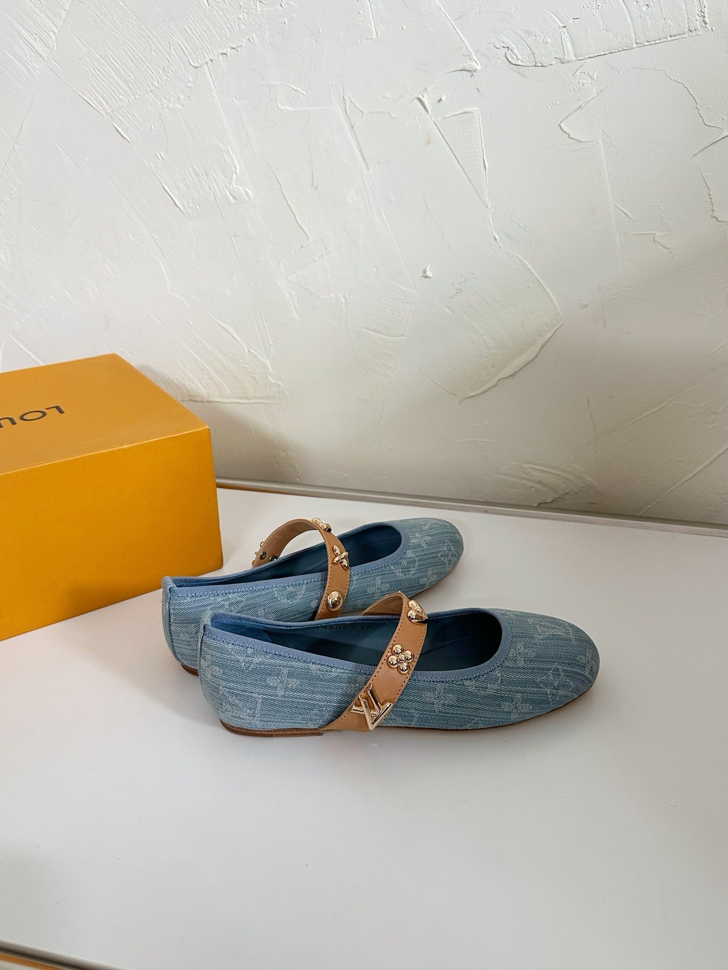 ROMY FLAT BALLERINA IN LIGHT BLUE MONOGRAM DENIM - 35