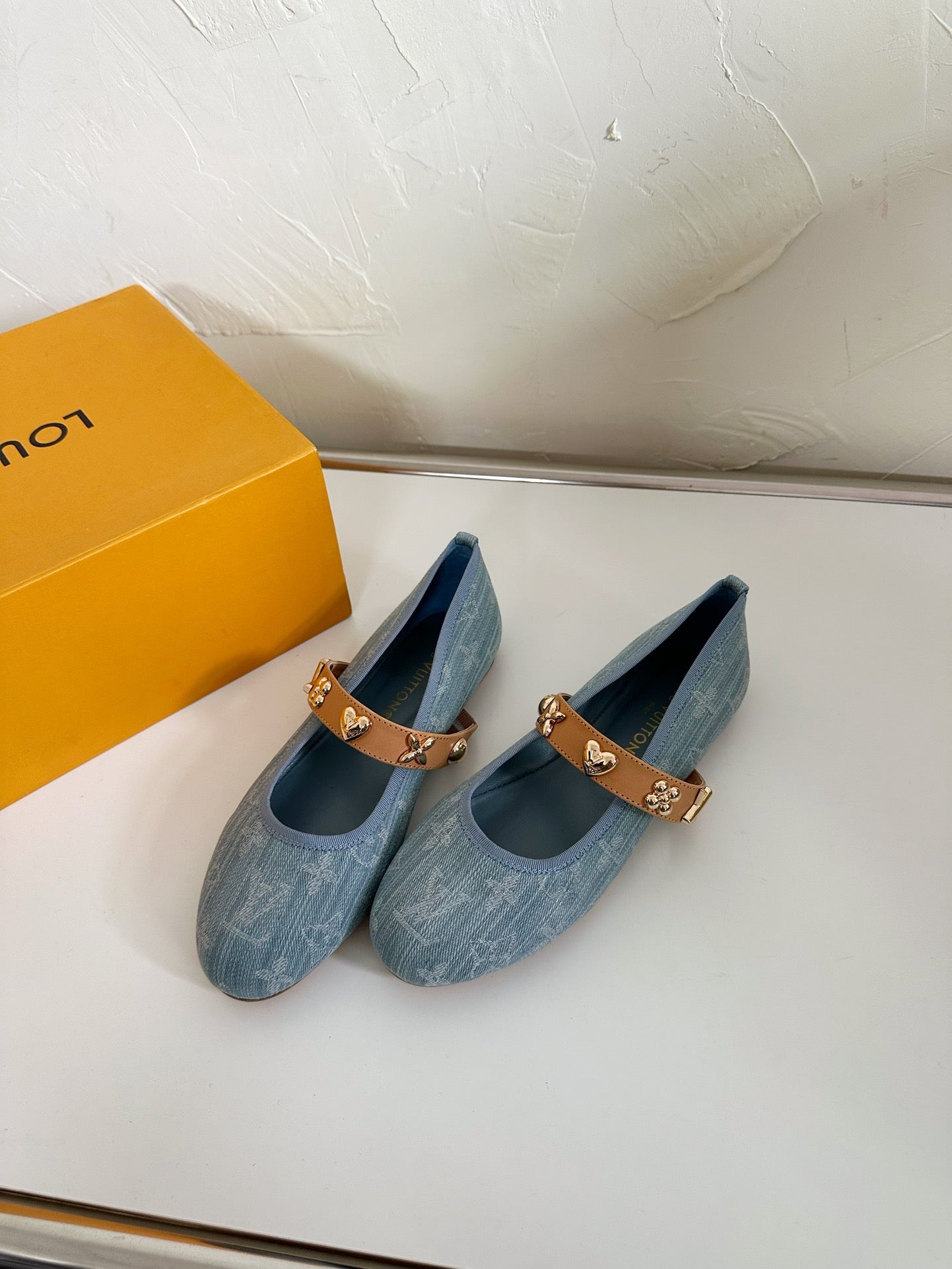 ROMY FLAT BALLERINA IN LIGHT BLUE MONOGRAM DENIM - 35