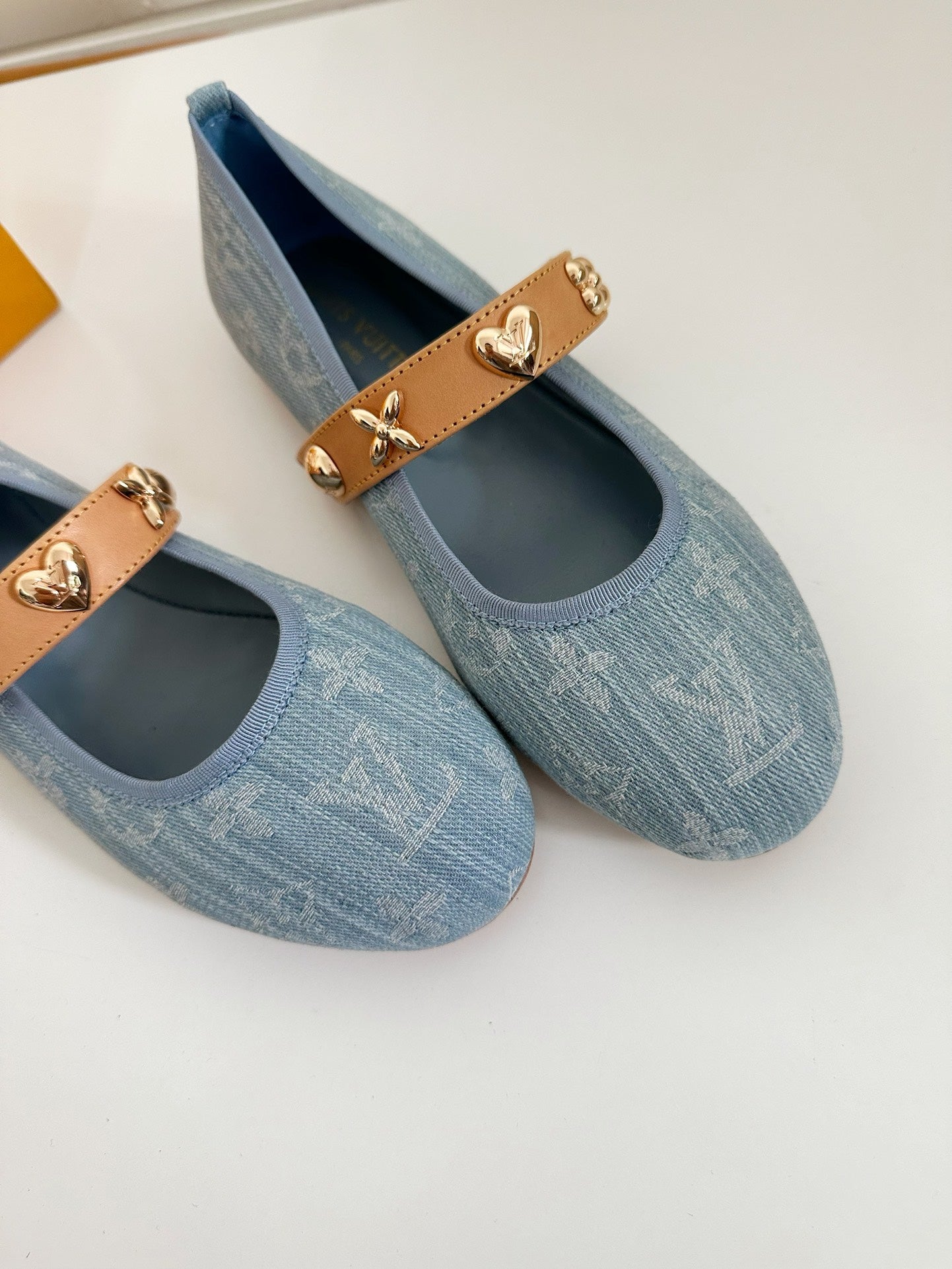 ROMY FLAT BALLERINA IN LIGHT BLUE MONOGRAM DENIM - 35