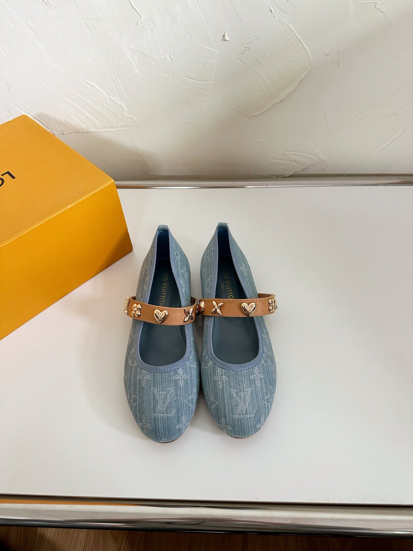 ROMY FLAT BALLERINA IN LIGHT BLUE MONOGRAM DENIM - 35