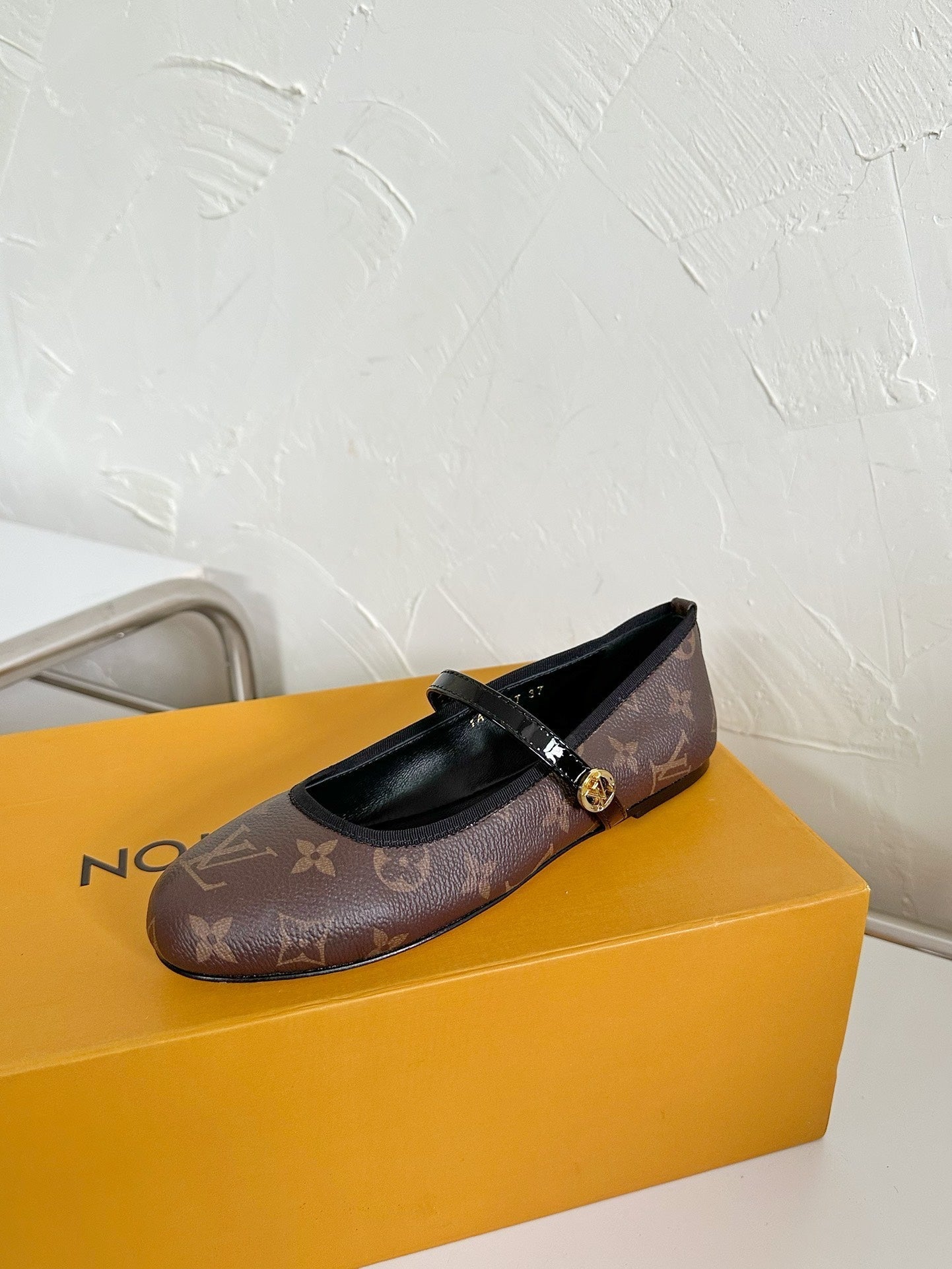 ROMY FLAT BALLERINA IN BROWN MONOGRAM CALFSKIN - 35