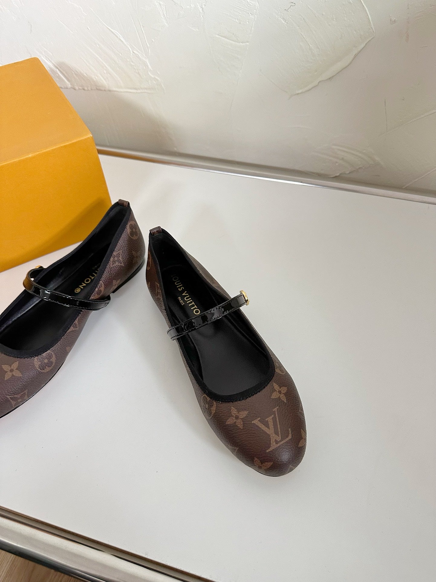 ROMY FLAT BALLERINA IN BROWN MONOGRAM CALFSKIN - 35