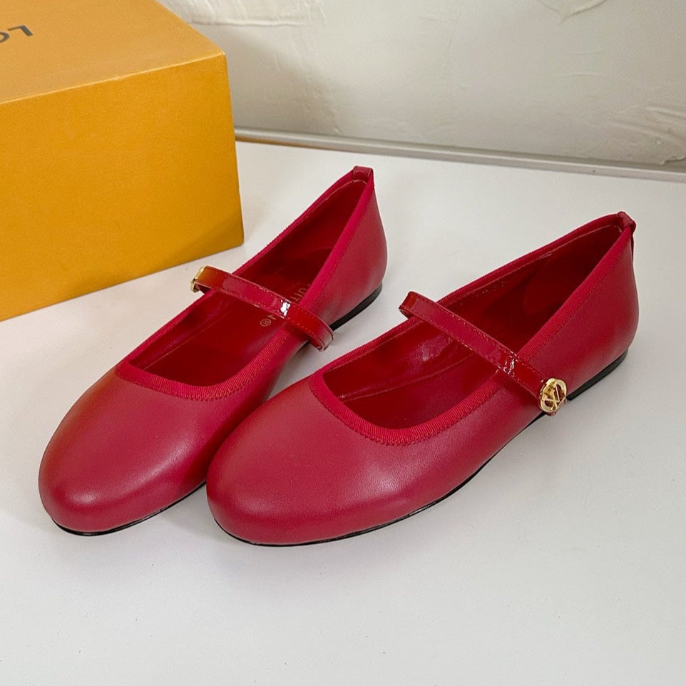 ROMY FLAT BALLERINA IN RUBY RED CALFSKIN - 35
