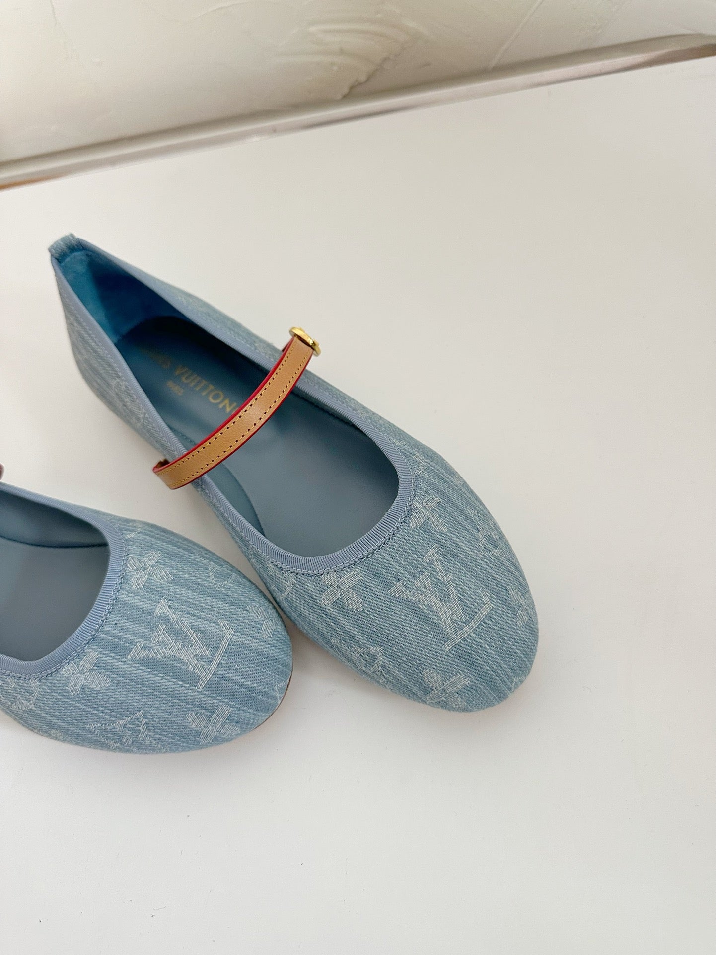 ROMY FLAT BALLERINA IN LIGHT BLUE MONOGRAM DENIM FABRIC - 35