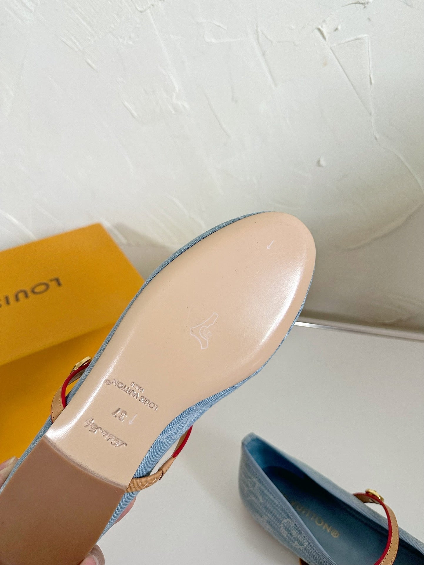 ROMY FLAT BALLERINA IN LIGHT BLUE MONOGRAM DENIM FABRIC - 35
