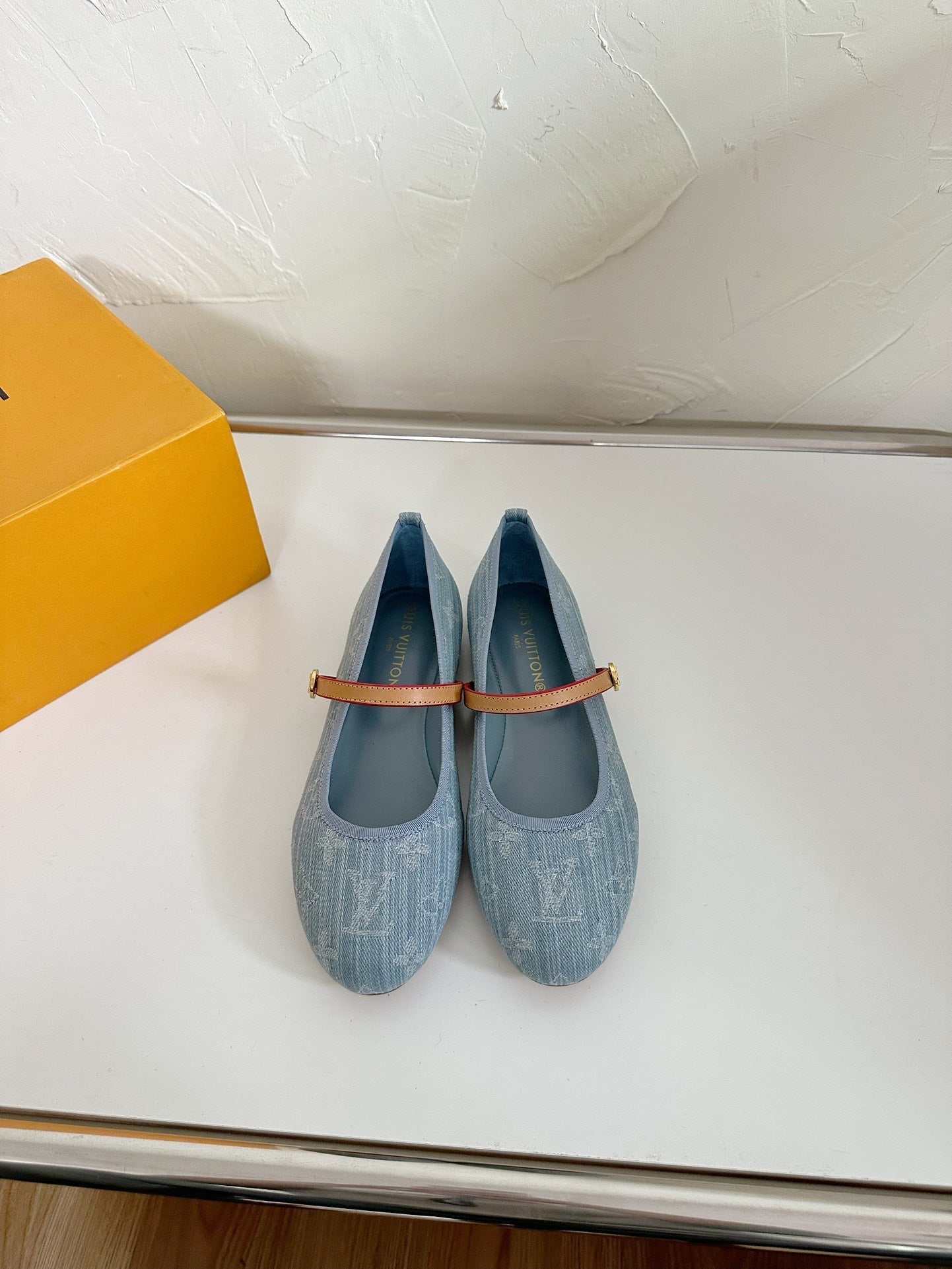 ROMY FLAT BALLERINA IN LIGHT BLUE MONOGRAM DENIM FABRIC - 35