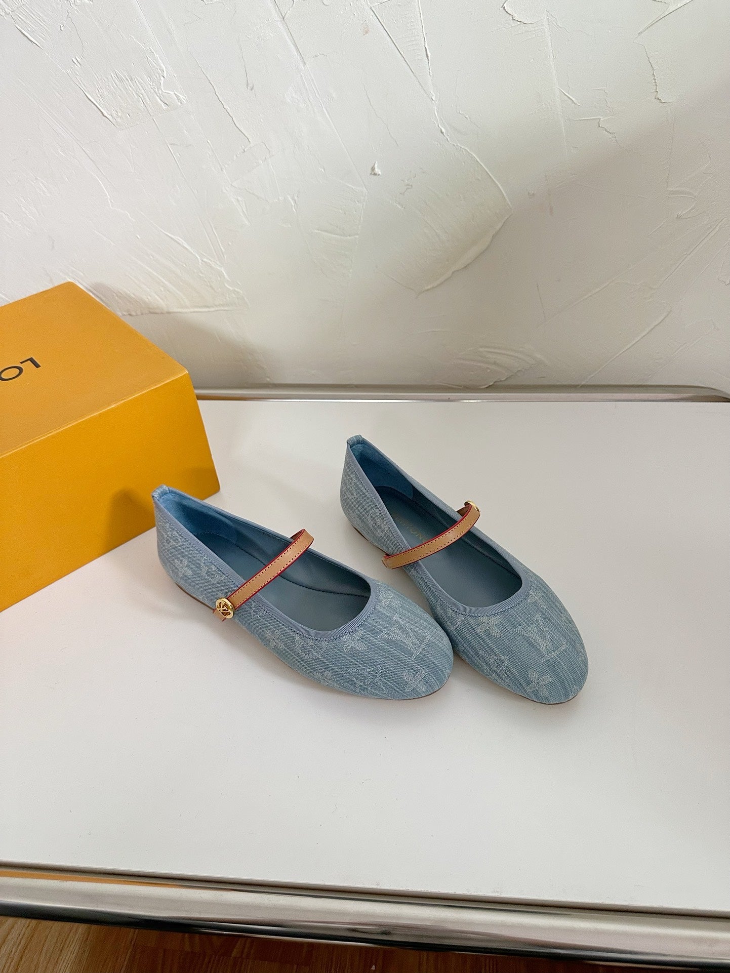 ROMY FLAT BALLERINA IN LIGHT BLUE MONOGRAM DENIM FABRIC - 35
