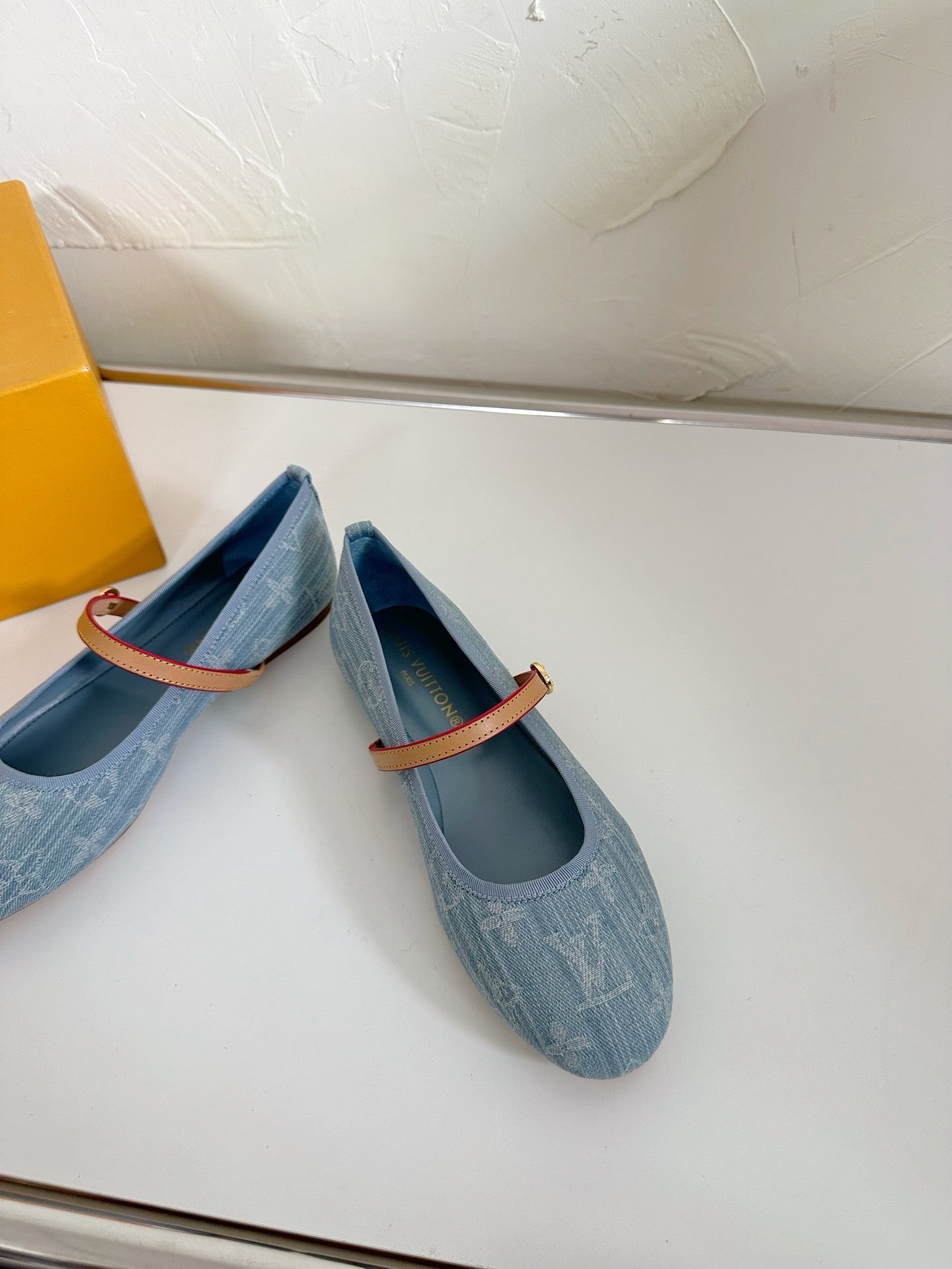 ROMY FLAT BALLERINA IN LIGHT BLUE MONOGRAM DENIM FABRIC - 35
