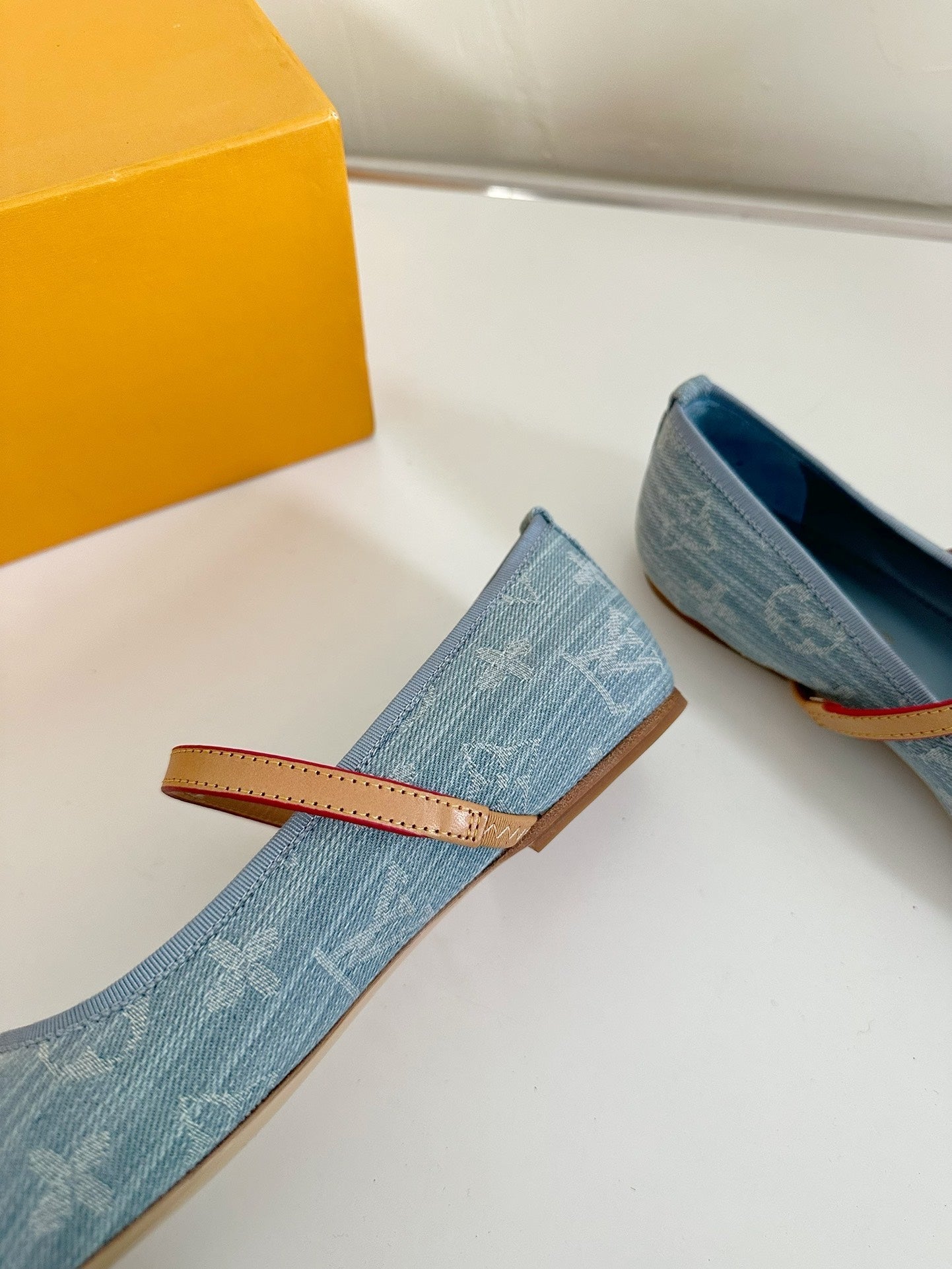 ROMY FLAT BALLERINA IN LIGHT BLUE MONOGRAM DENIM FABRIC - 35