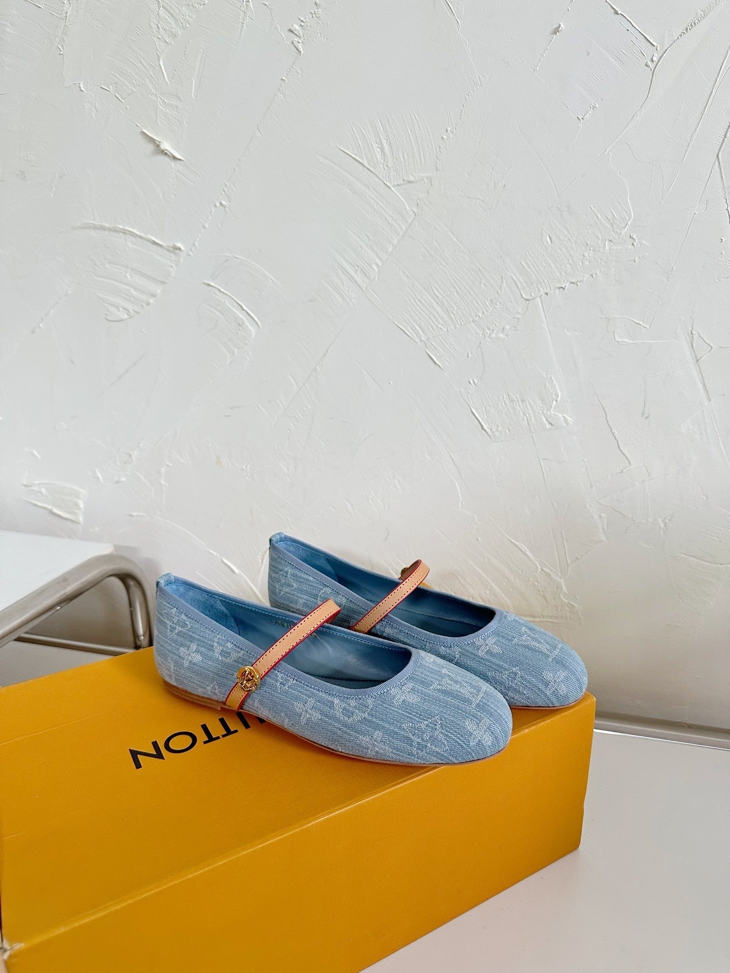 ROMY FLAT BALLERINA IN LIGHT BLUE MONOGRAM DENIM FABRIC - 35