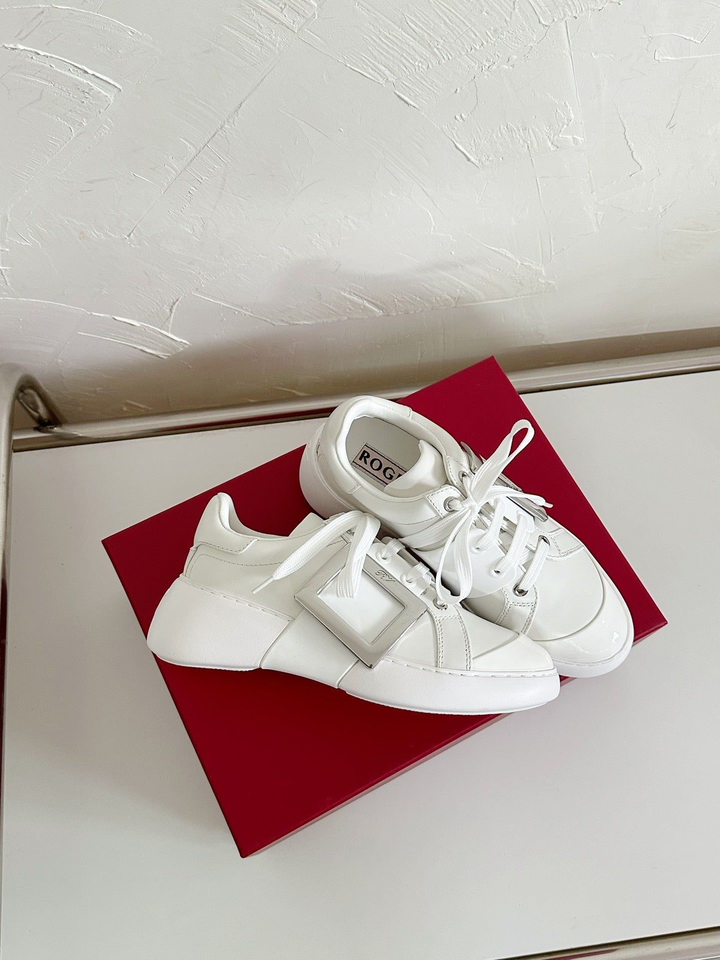 VIV' SKATE SNEAKERS IN WHITE CALFSKIN SILVER BUCKLE - 35
