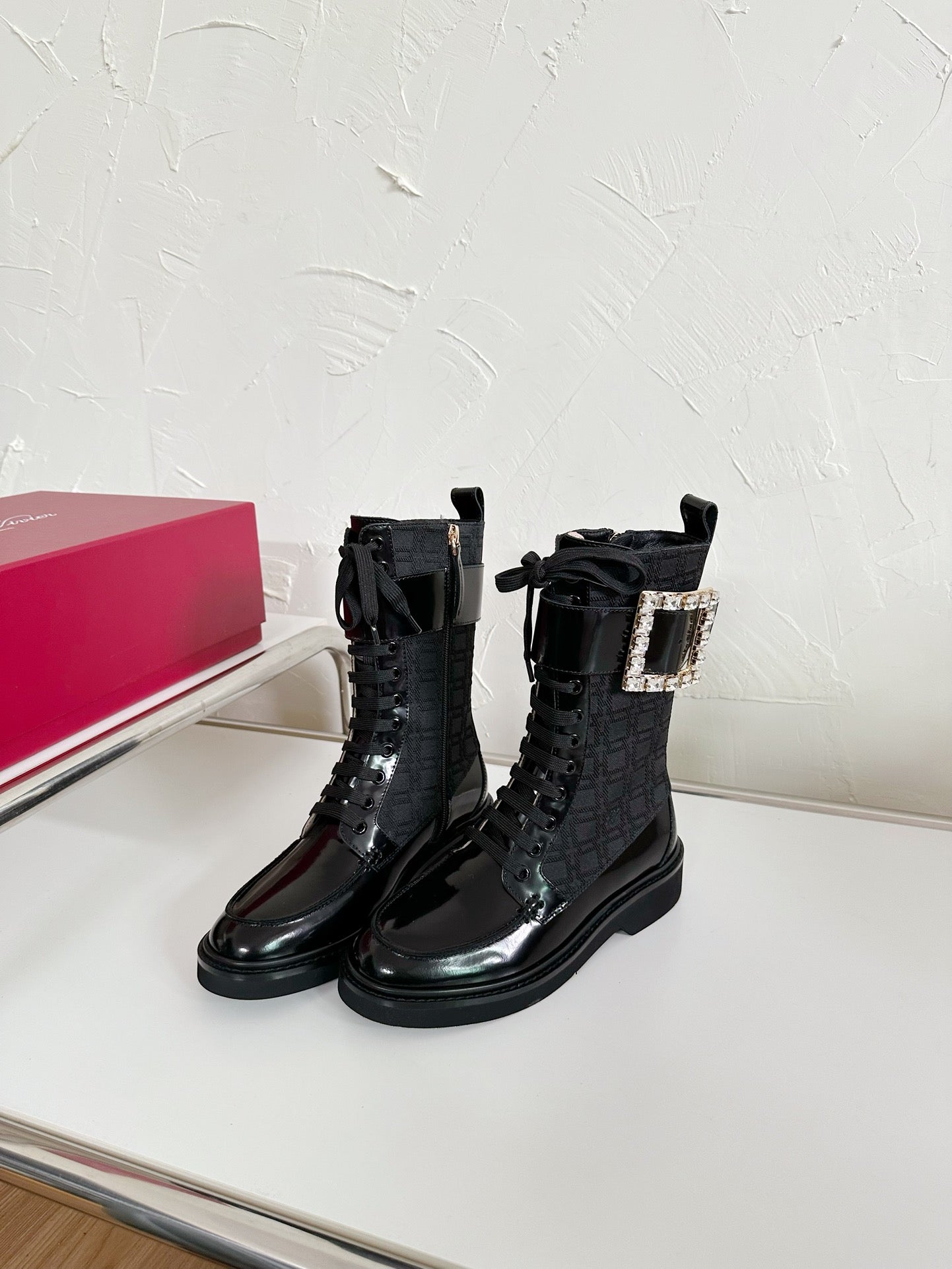 VIV' RANGERS STRASS BUCKLE BOOTS IN BLACK FABRICS - 35